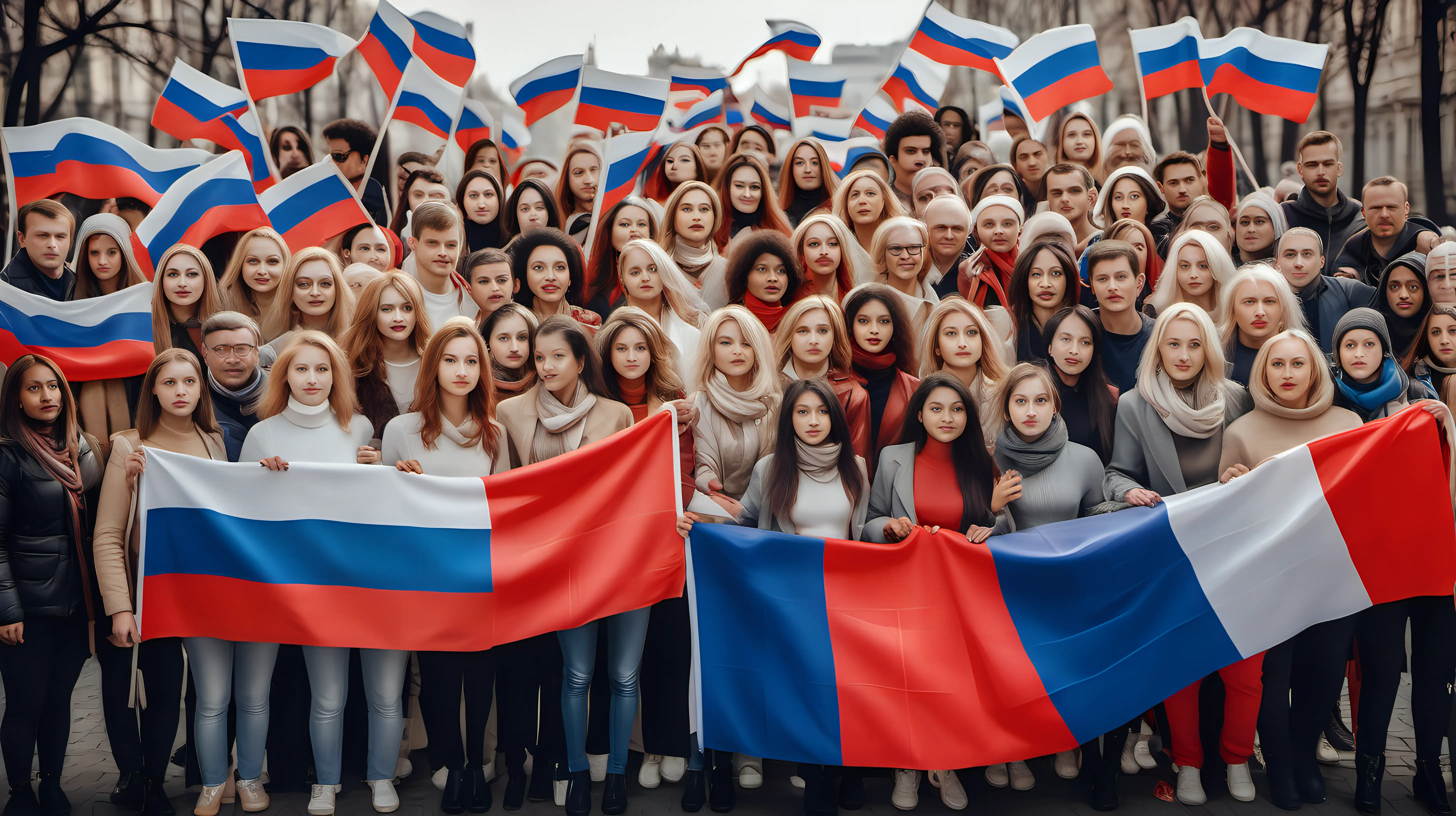 Diverse Group Celebrating Patriotism with Russian Flag