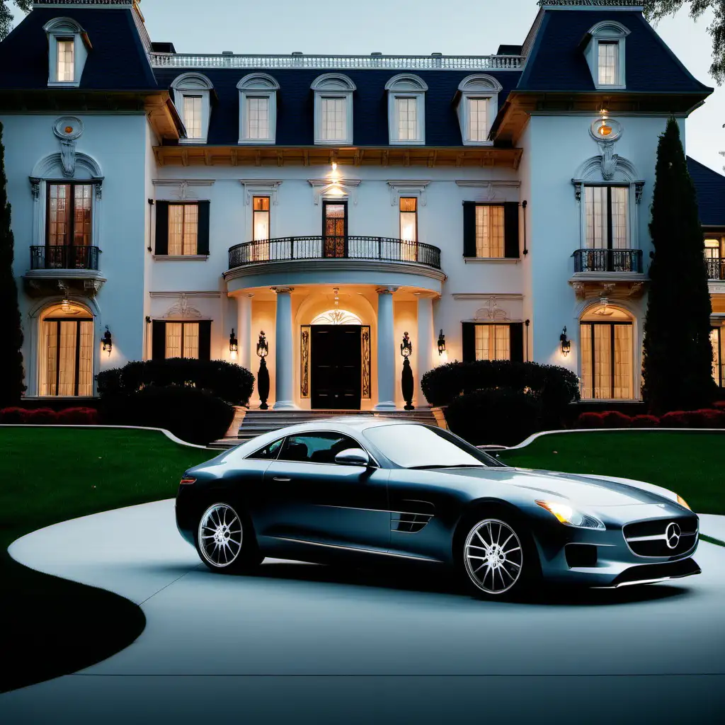 Luxurious Mansion with Elegant Car in Driveway