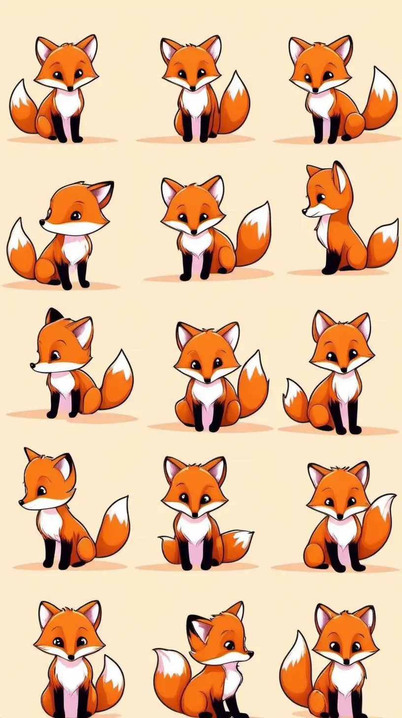 Adorable Cartoon Baby Foxes Playing in a Whimsical Meadow