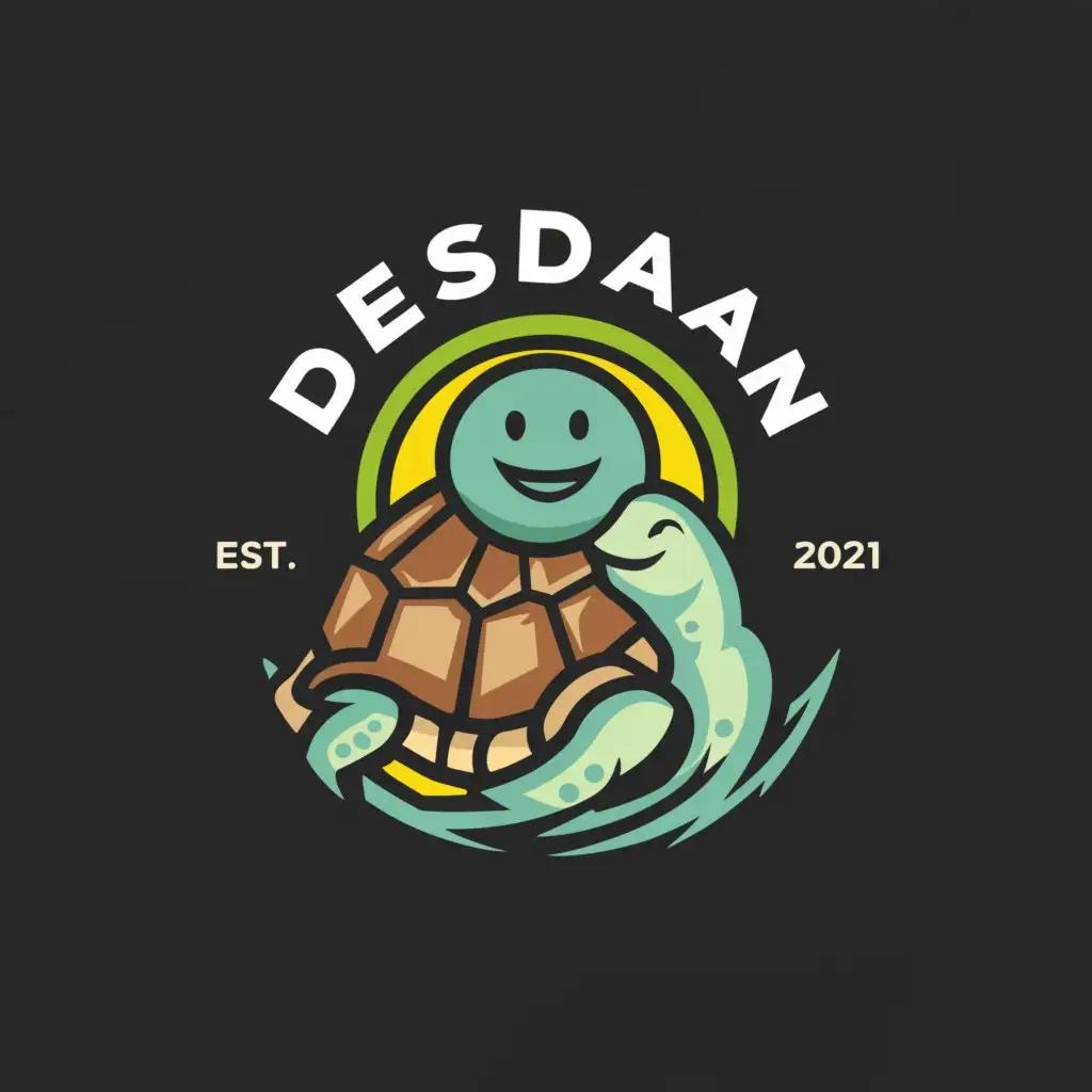 a logo design,with the text "desdam", main symbol:people smile and turtle,Moderate,clear background