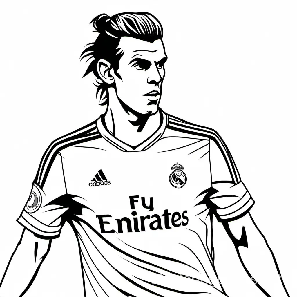 Gareth Bale, Coloring Page, black and white, line art, white background, Simplicity, Ample White Space. The background of the coloring page is plain white to make it easy for young children to color within the lines. The outlines of all the subjects are easy to distinguish, making it simple for kids to color without too much difficulty, Coloring Page, black and white, line art, white background, Simplicity, Ample White Space. The background of the coloring page is plain white to make it easy for young children to color within the lines. The outlines of all the subjects are easy to distinguish, making it simple for kids to color without too much difficulty
