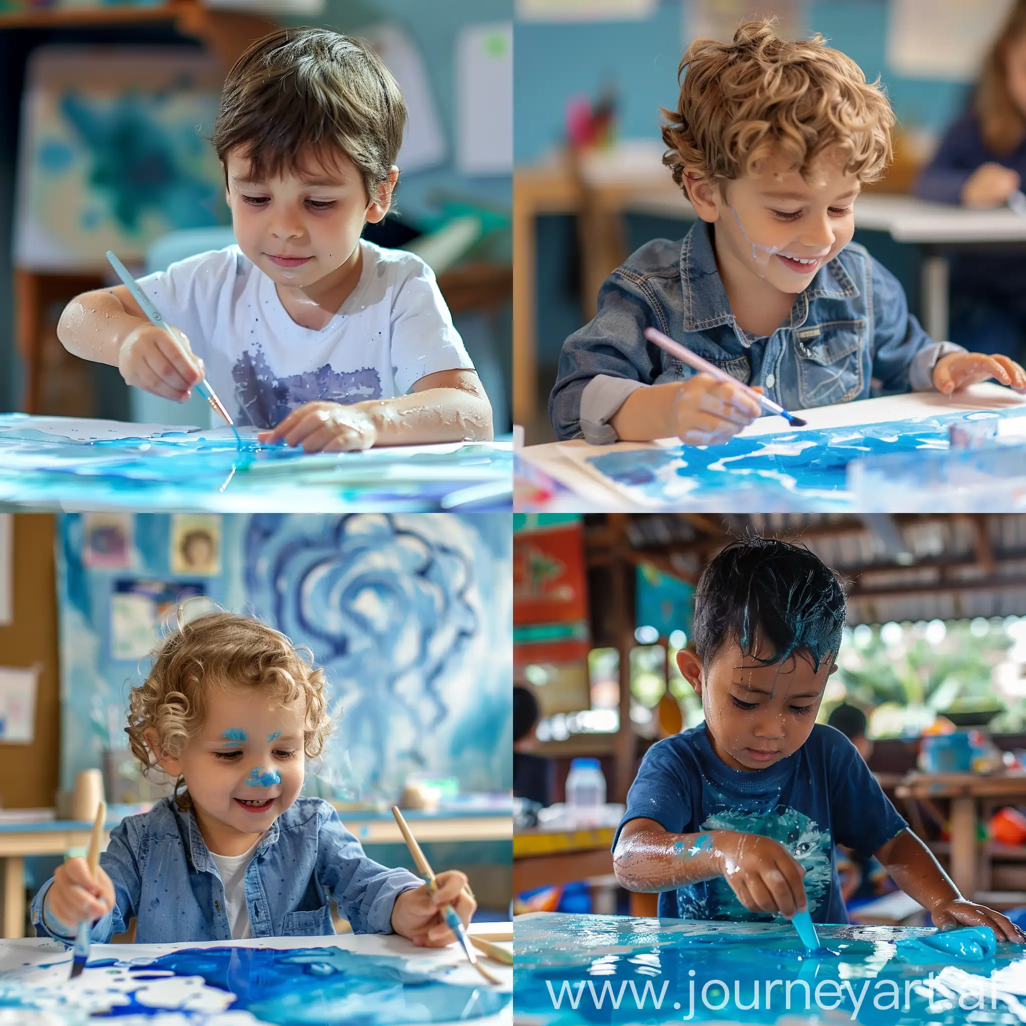 Child-Painting-with-Watercolors-in-Classroom-Setting