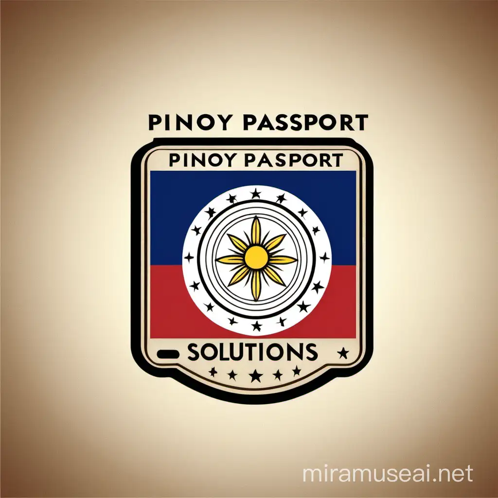 Create a logo for the company "Pinoy Passport Solutions". The logo features a stylized passport with the Philippine flag colors incorporated, along with symbols representing the destinations the company specializes in (e.g., landmarks or flags of Schengen countries, the US, UK, Japan, South Korea, Australia, and New Zealand). The tagline "Navigating Borders, Simplifying Dreams" can be placed beneath the logo in a clean and modern font.