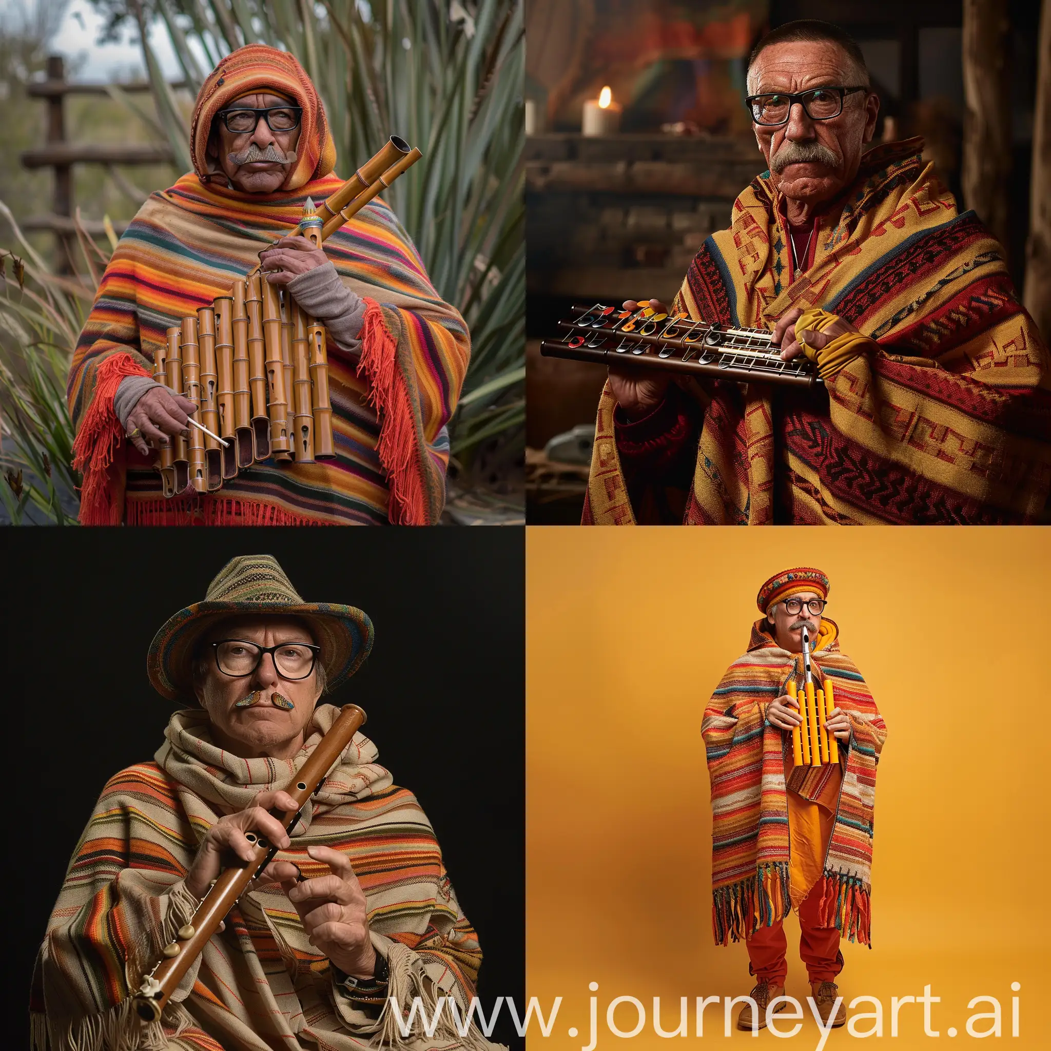 Risitas disguised as Heisenberg but Peruvian, with a poncho and pan flute