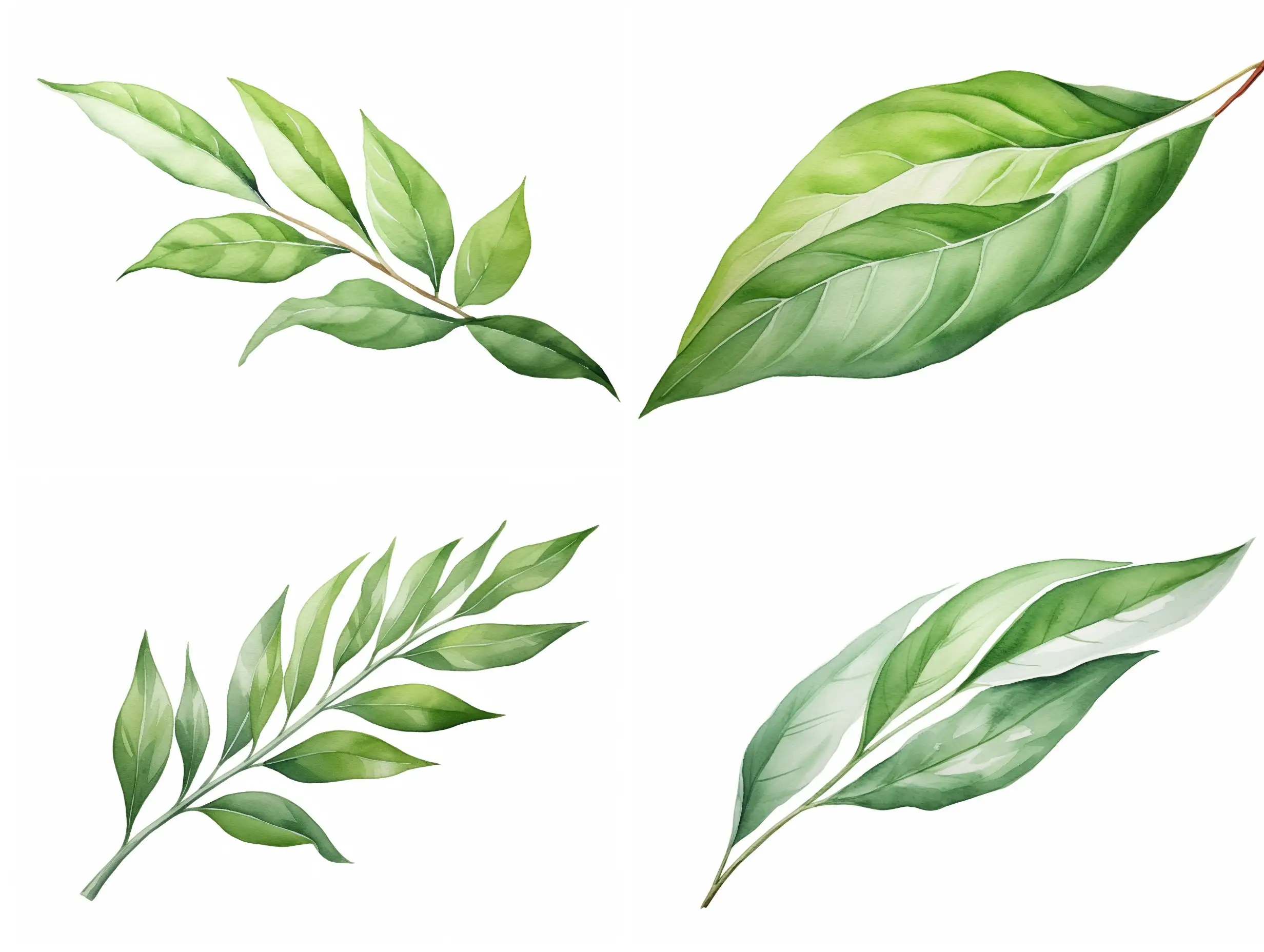 Watercolor green tea leaf illustration isolated on white background