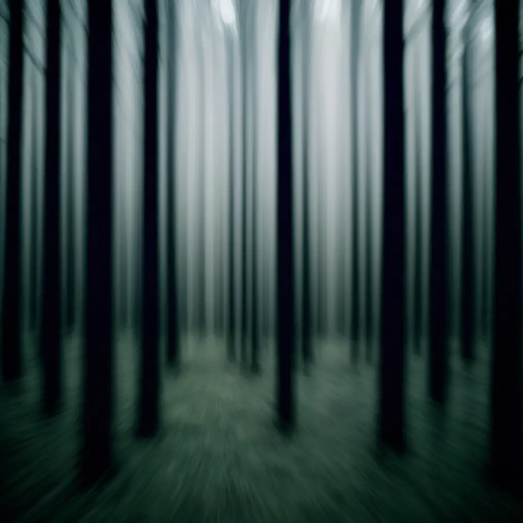 Can you generate a dense forest that is a bit dark in a picture that is a bit blurry and unfocused?