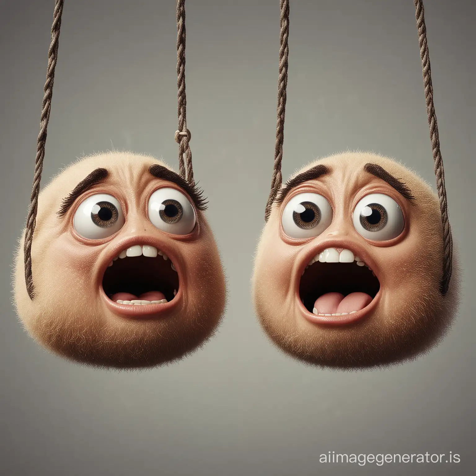 swing with eyes and mouth, shouting at each other
