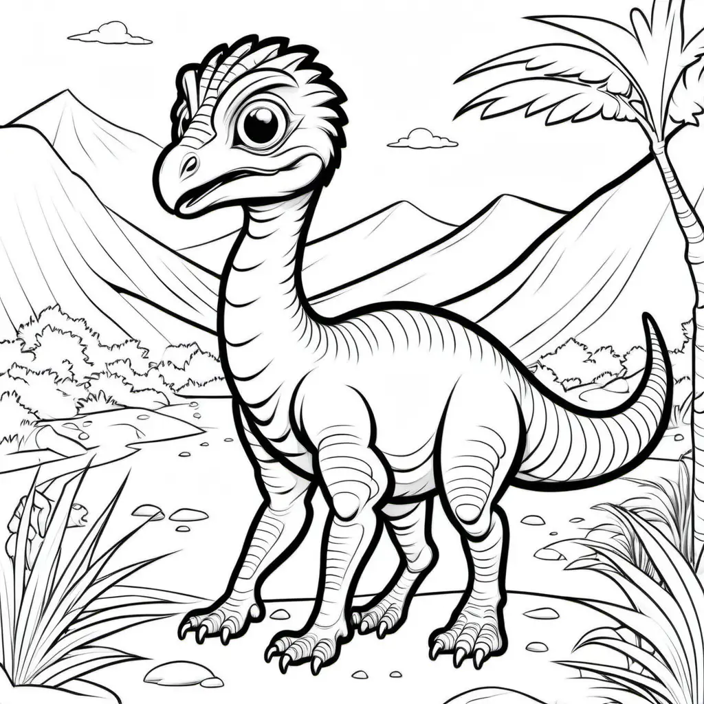 colouring page for kids , colouring page for kids , small size Oviraptor
cartoon style , thick lines , low detail , no shading --r 911,