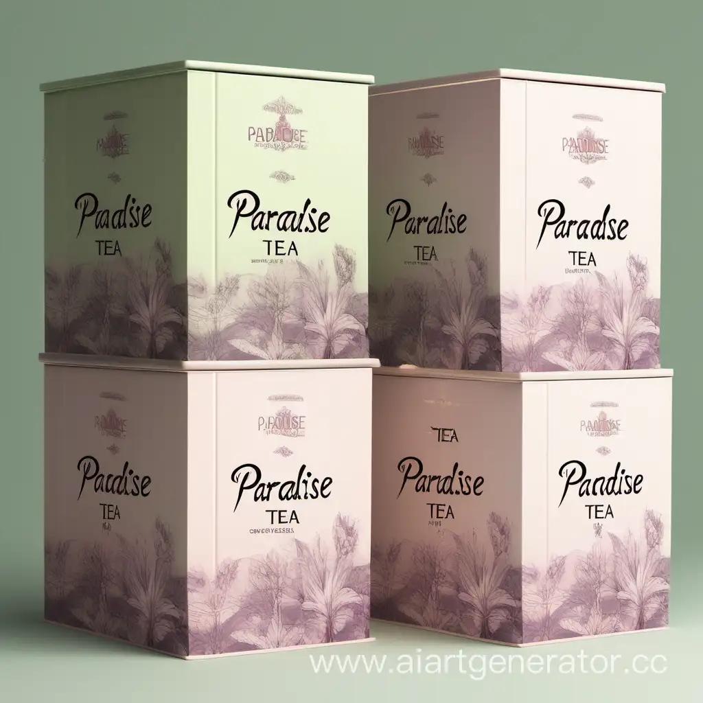 сделай мне множество каробок с чаем с названием Paradise-Tea  это картинка должен как реклама с разными каробками

