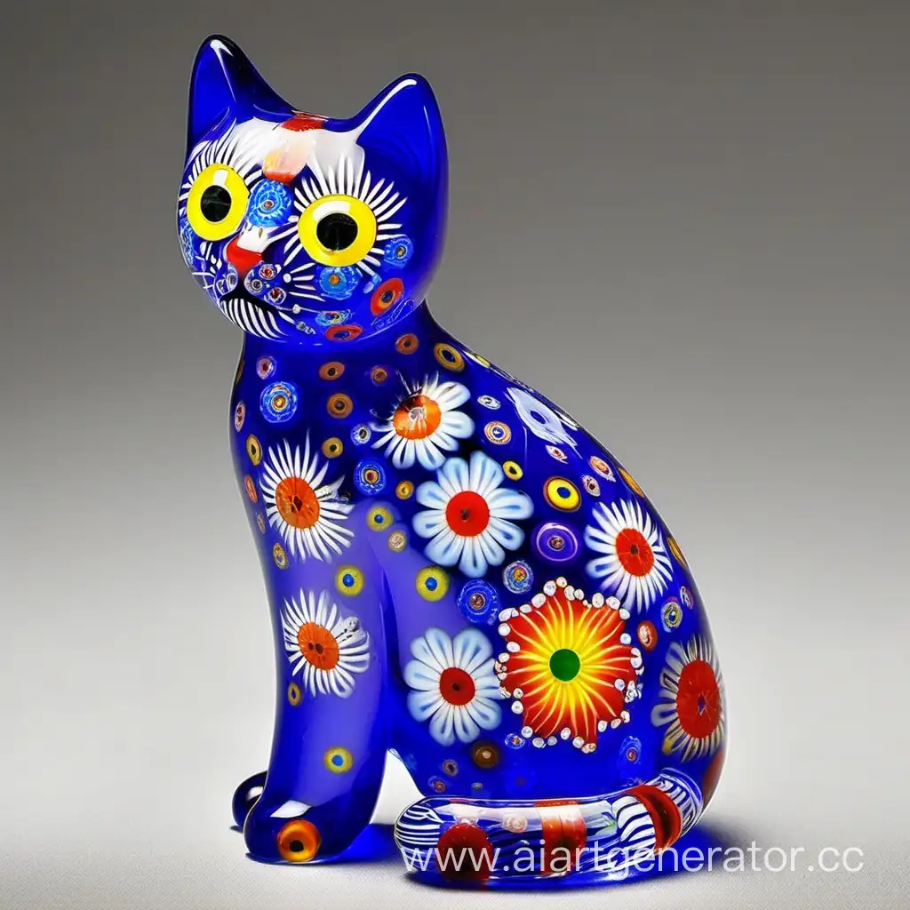 Colorful-Millefiori-Glass-Cat-Figurine