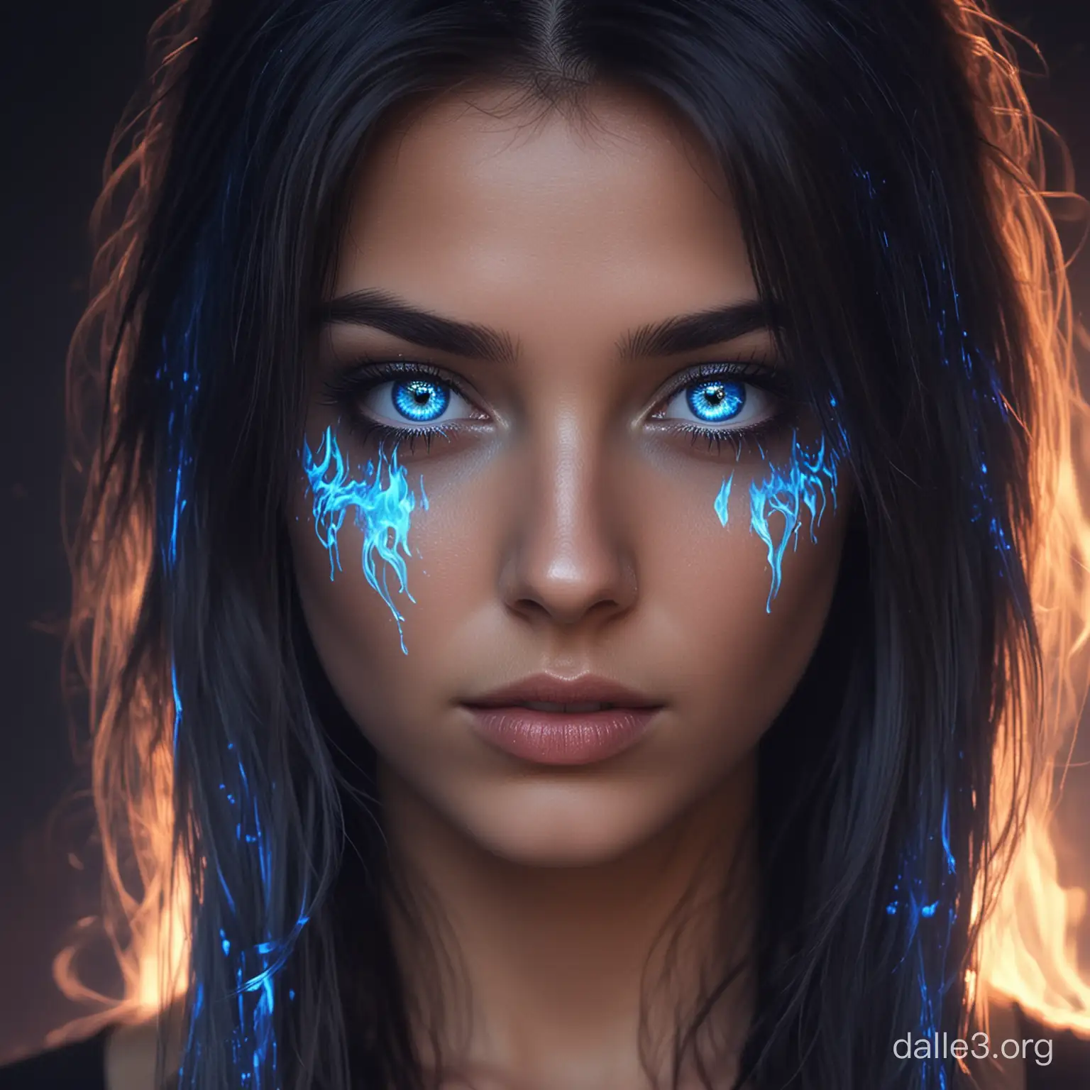 Girl with blue fire from the eyes 