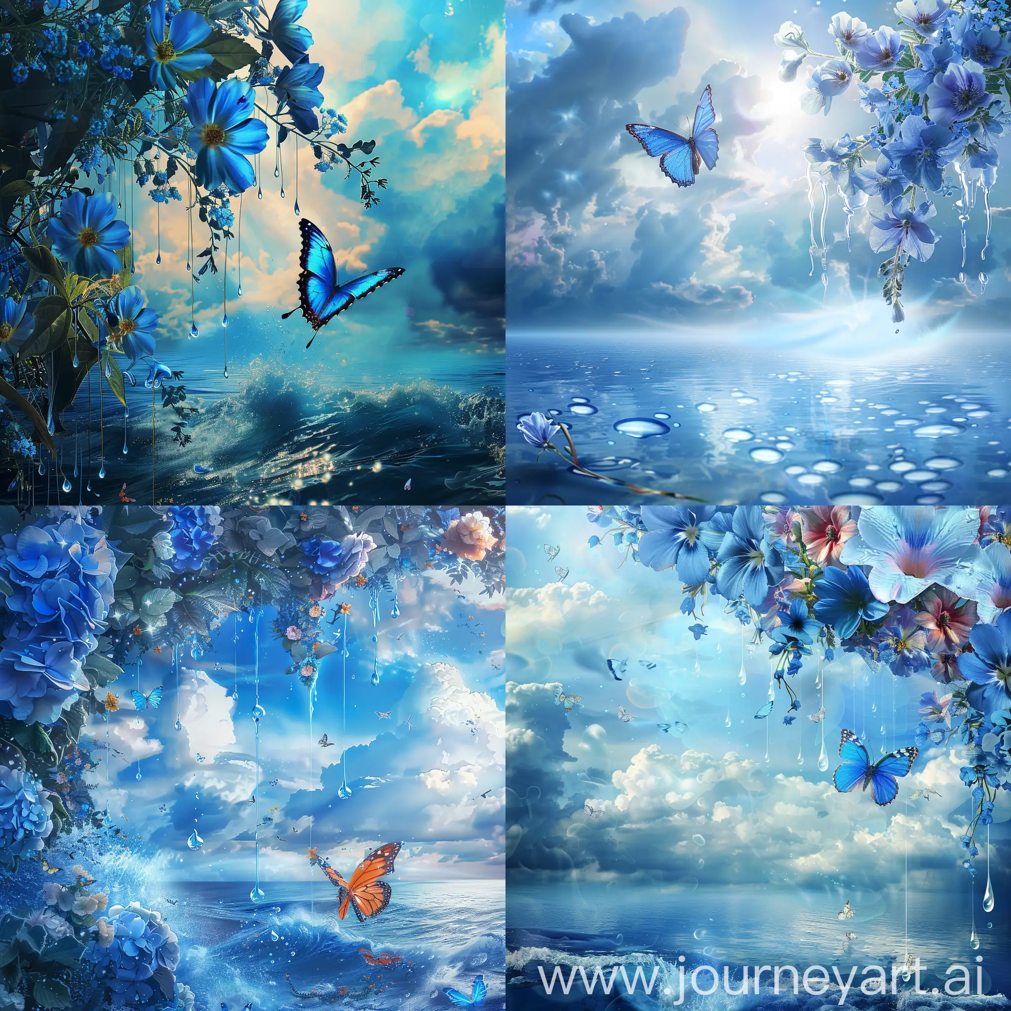 Serenity-in-Shades-of-Blue-Tranquil-Landscape-with-Flowers-and-Butterflies