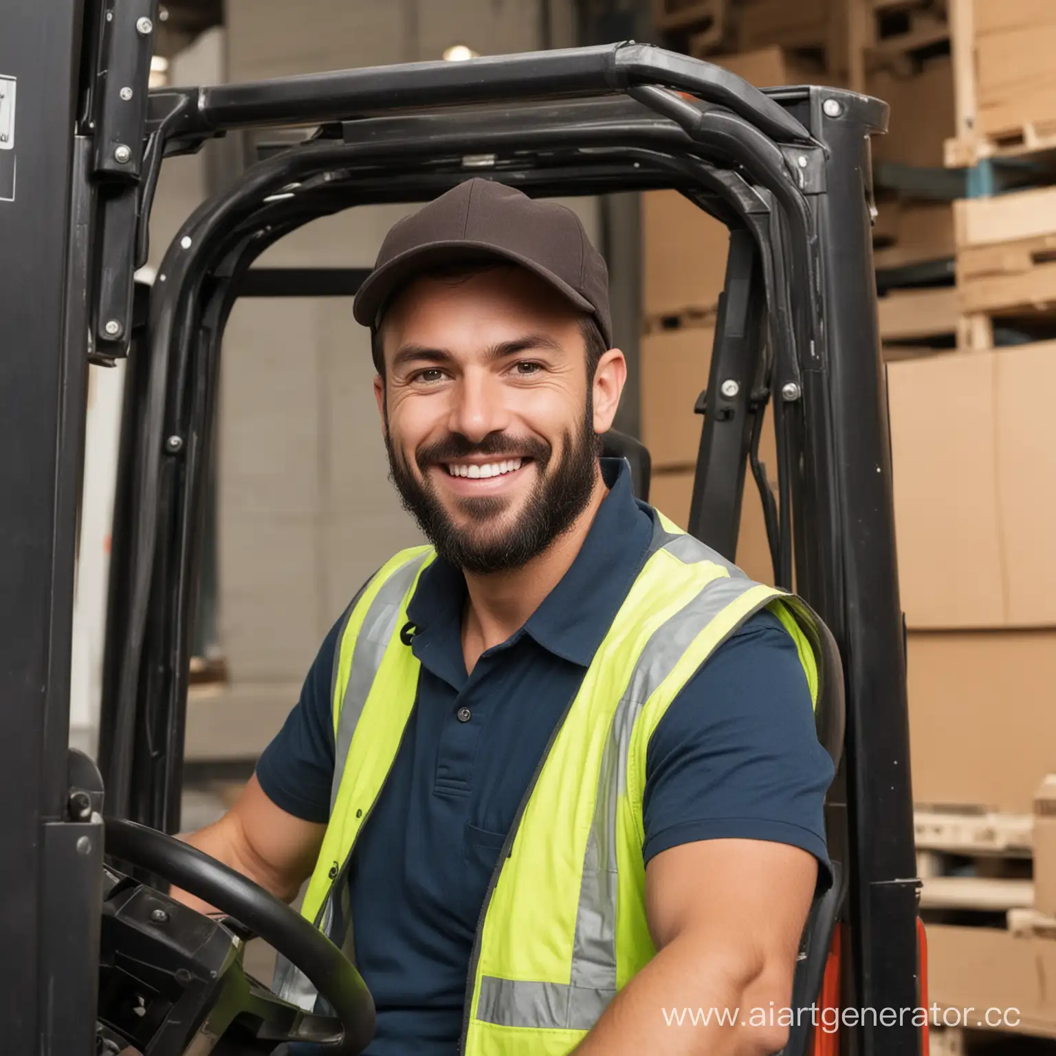 Smiling-Forklift-Driver-Poses-for-the-Camera-at-Work