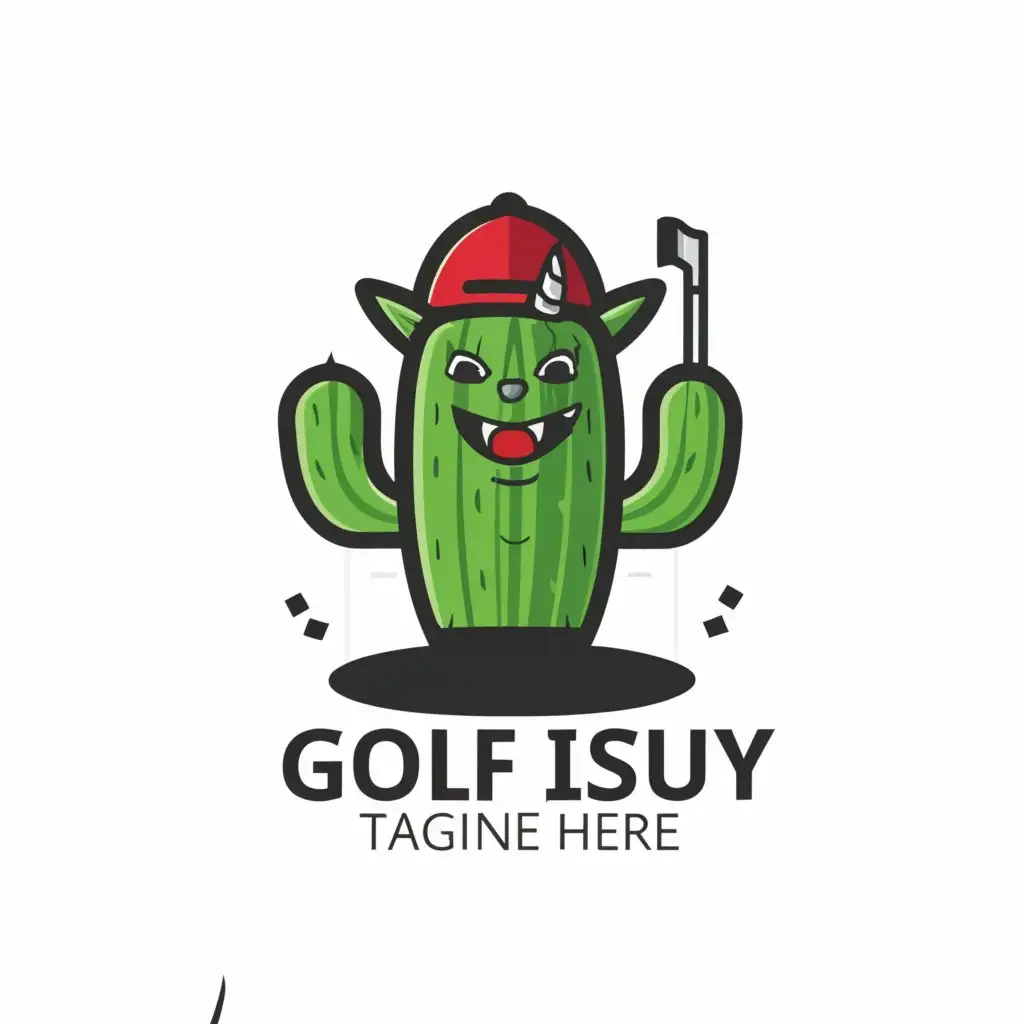 a logo design,with the text "CACTUS GOLF", main symbol:A CACTUS MADE GOLF TEE. UP A GOLF BALL GOLF BALL IN DEVIL SMILE,Moderate,clear background