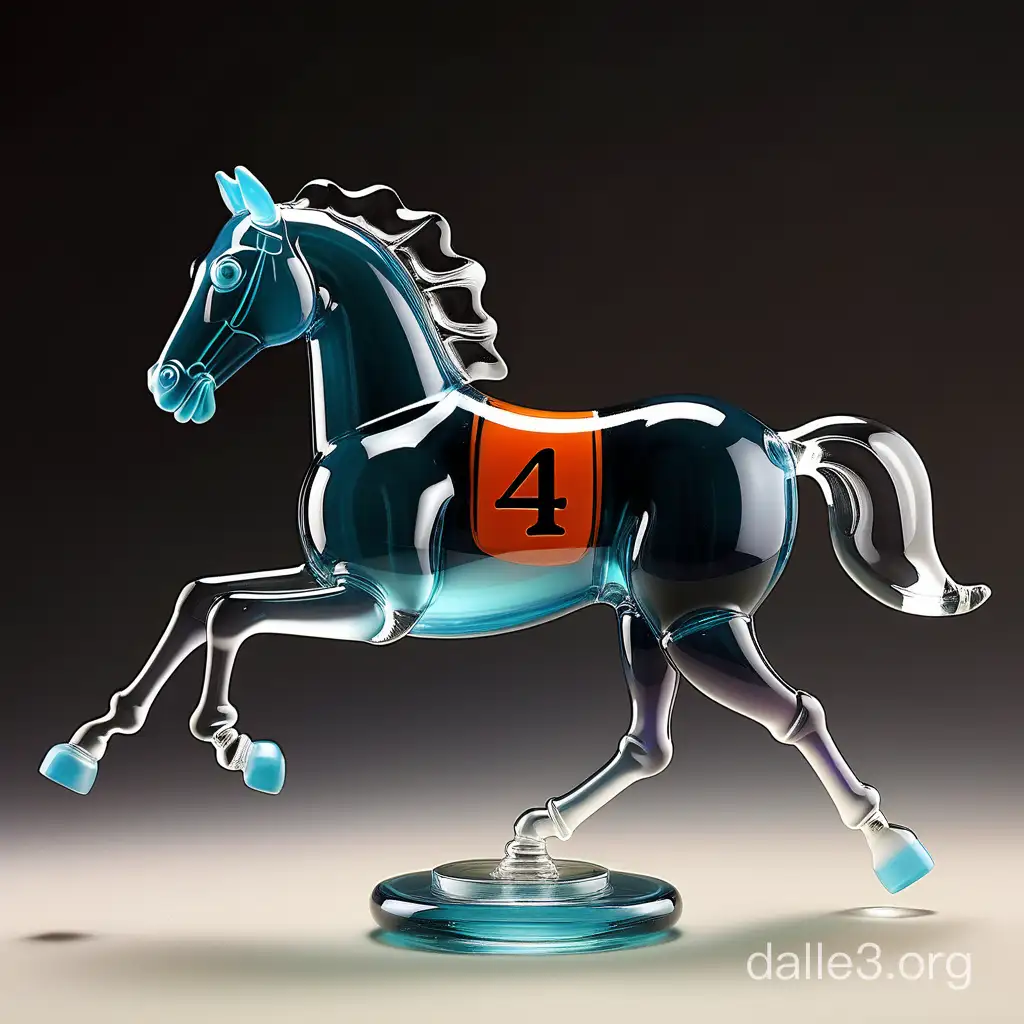 blown glass race horse with the number 4