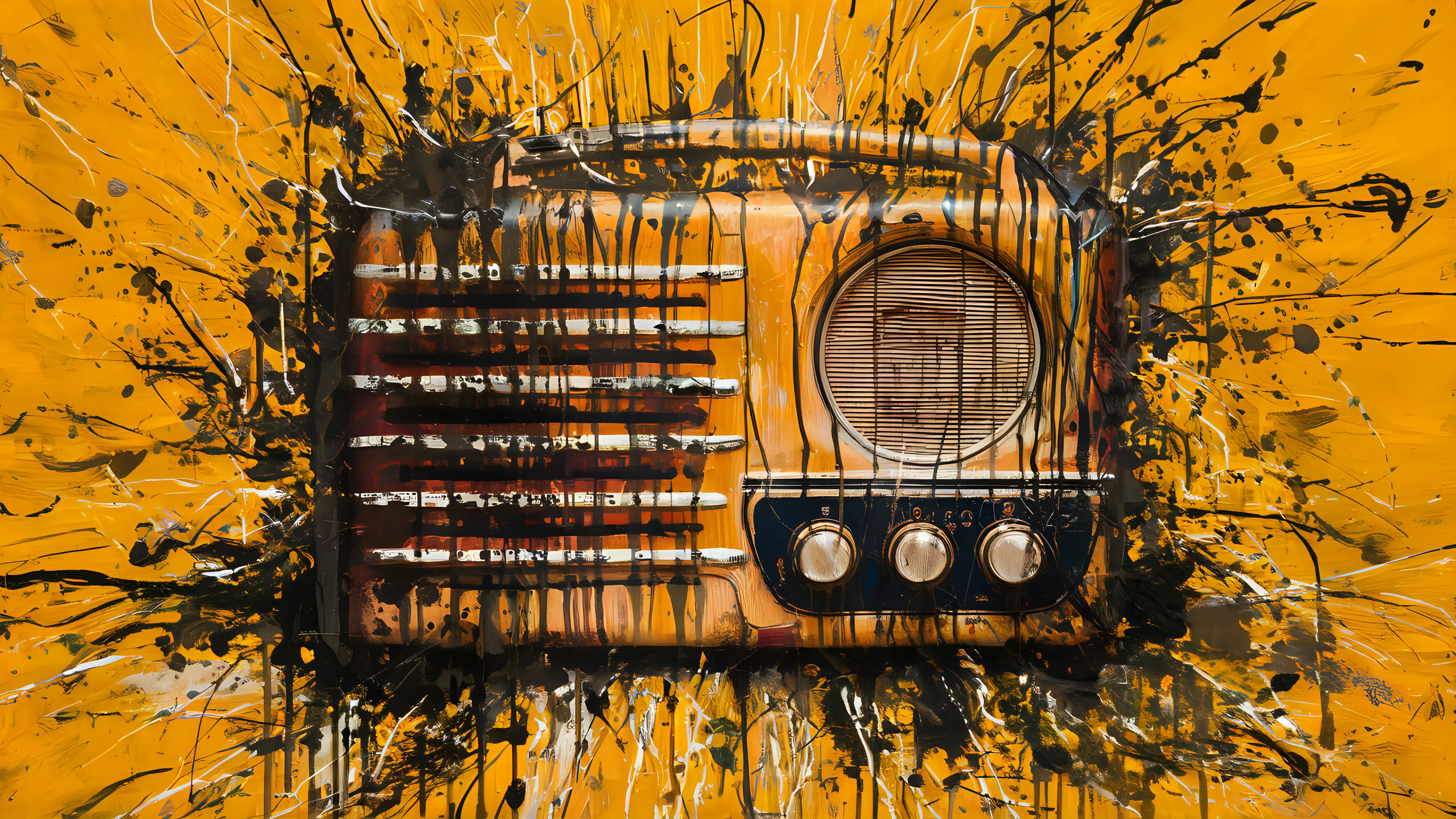 Abstract Old Time Radio Art Against Yellow Background
