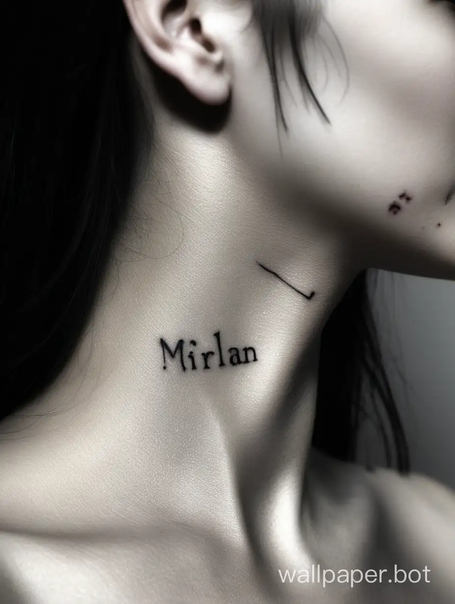 On the left side of the girl's neck, write the word mirlan with a scar, my love