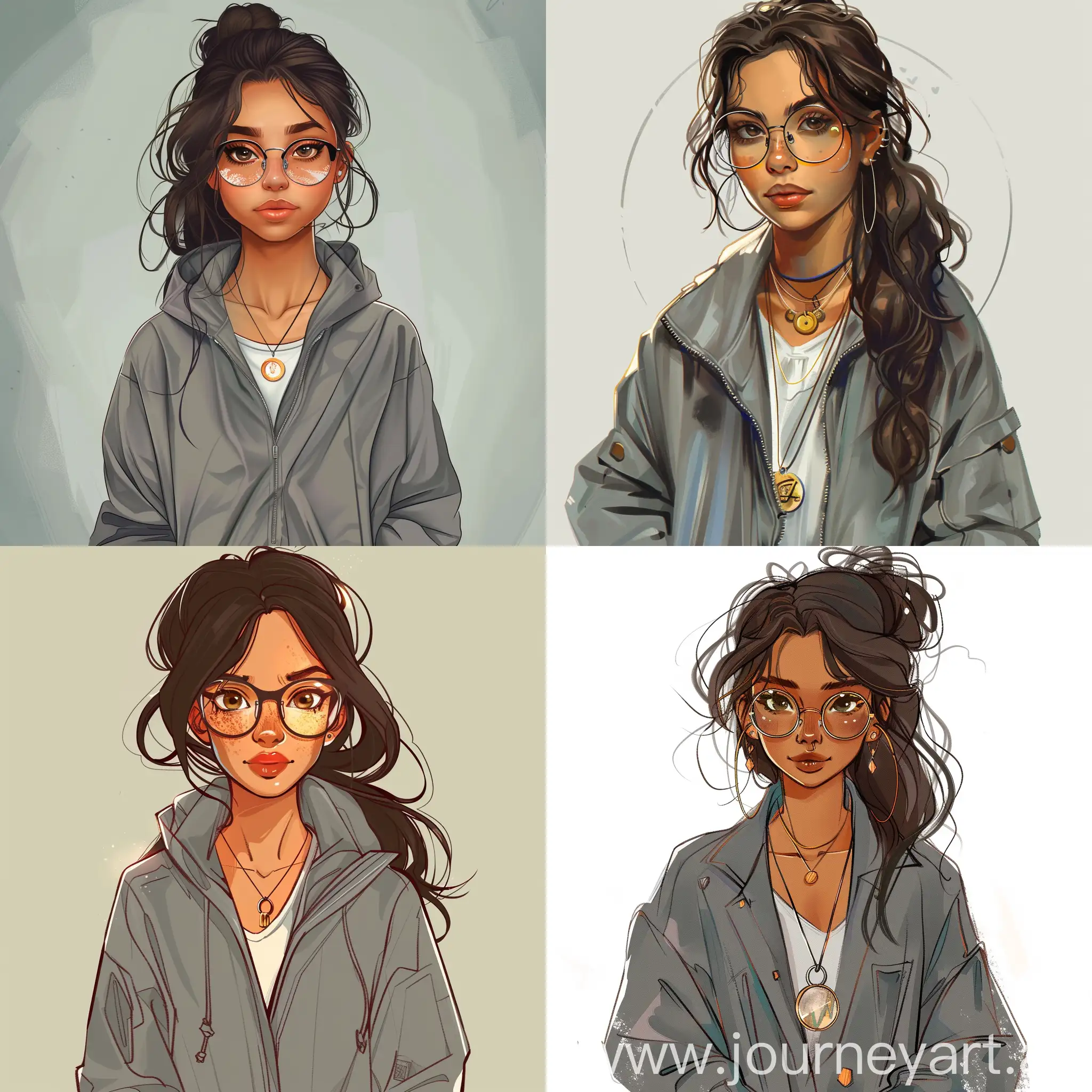 Colombian-Girl-in-Gray-Jacket-with-Glasses-and-Pendant