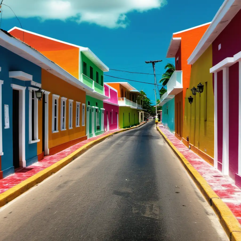 canvas, ciudad la romana, republicanísimos dominicana, calle en el medio de la foto, multicoloured houses on the side of the street