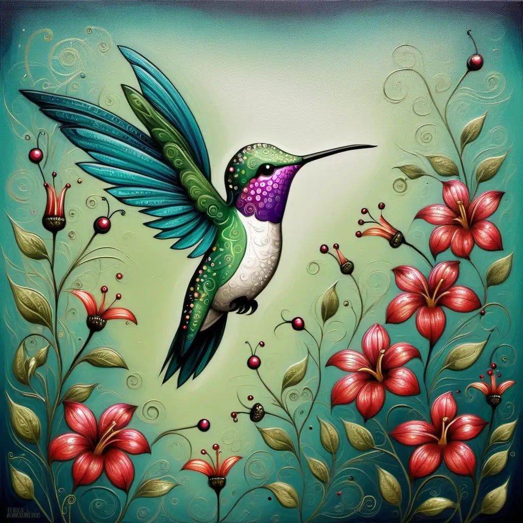 Whimsical art, hummingbird