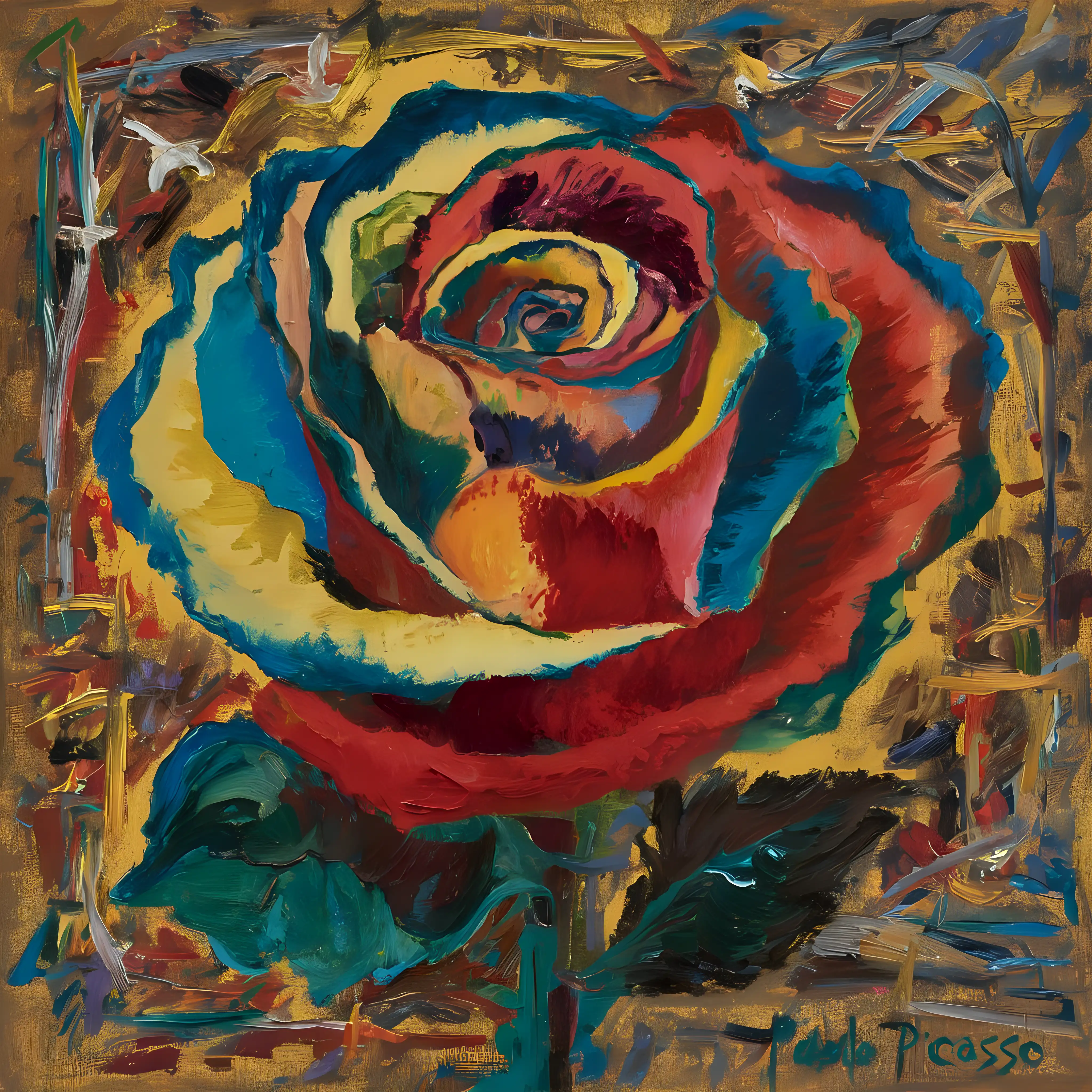 Oil painting of a distorted rose by Pablo Picasso