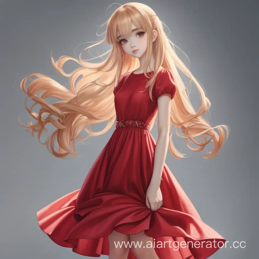 Graceful-Girl-in-Red-Dress-with-Light-Hair