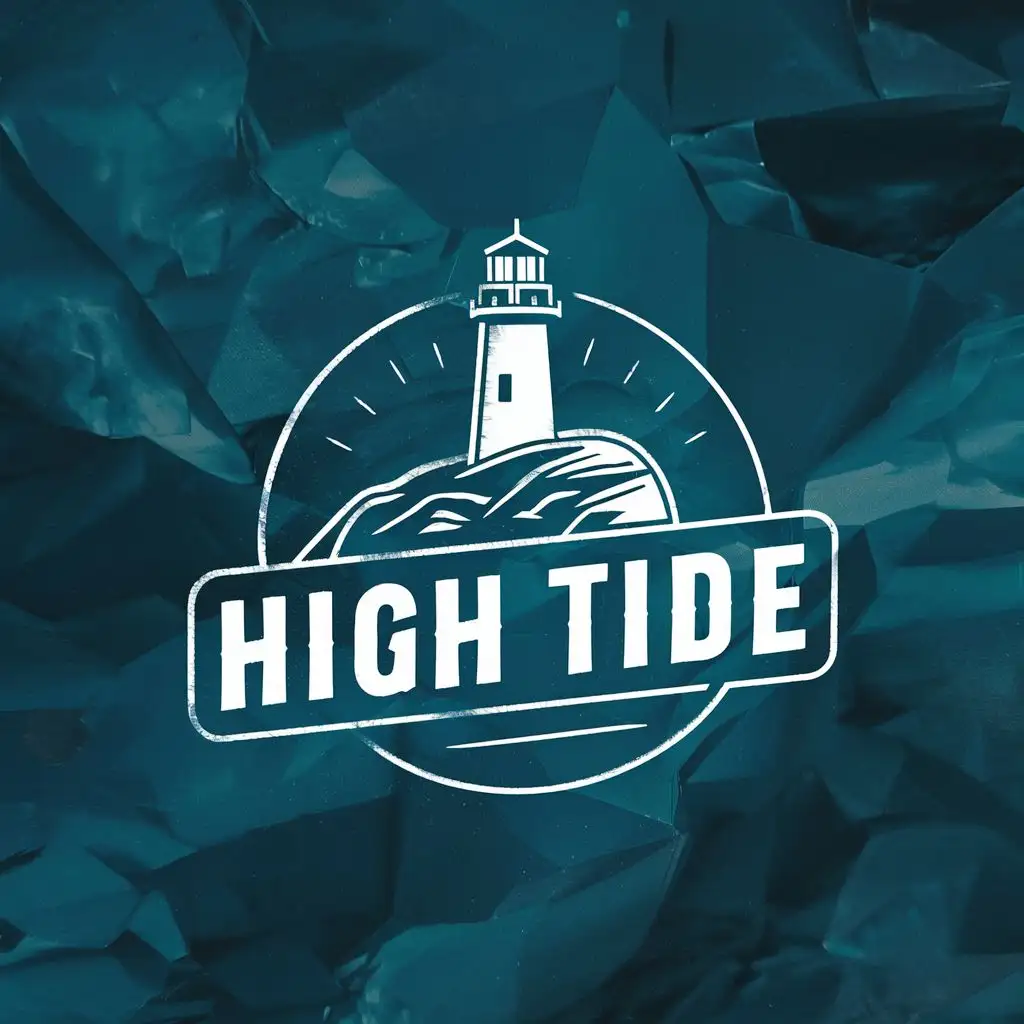 logo, Lighthouse on a rock, with the text "High Tide", typography