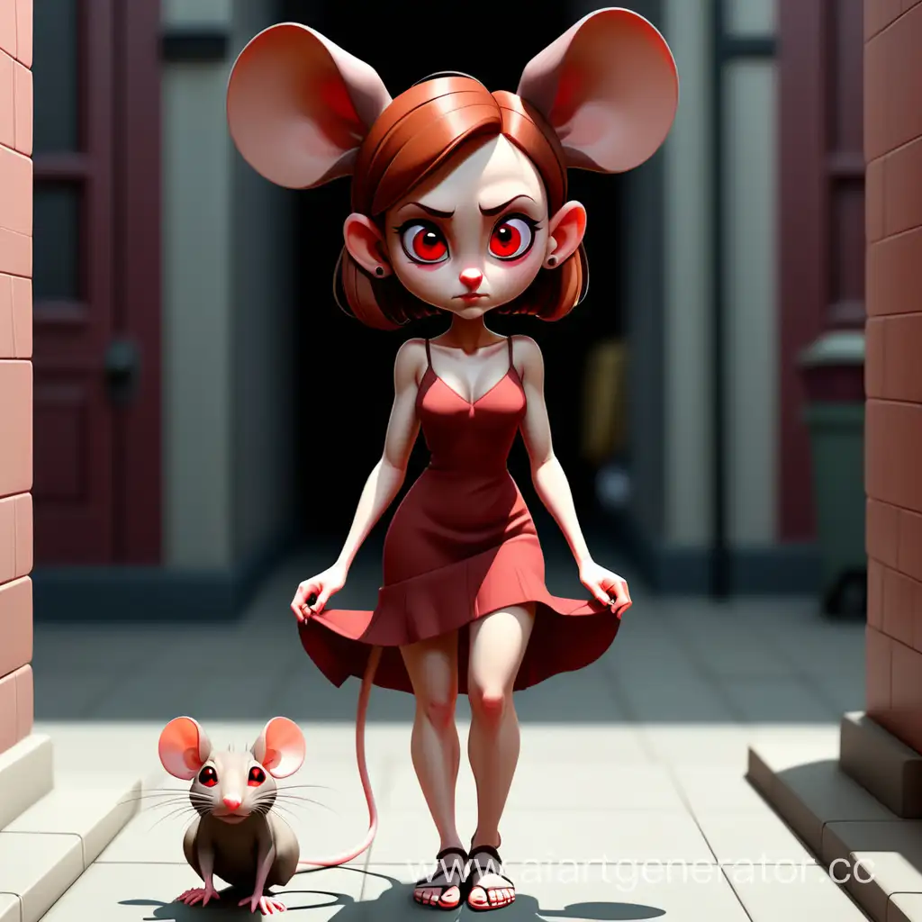 Enchanting-Girl-with-Rat-Ears-and-Tail-in-a-Red-Dress