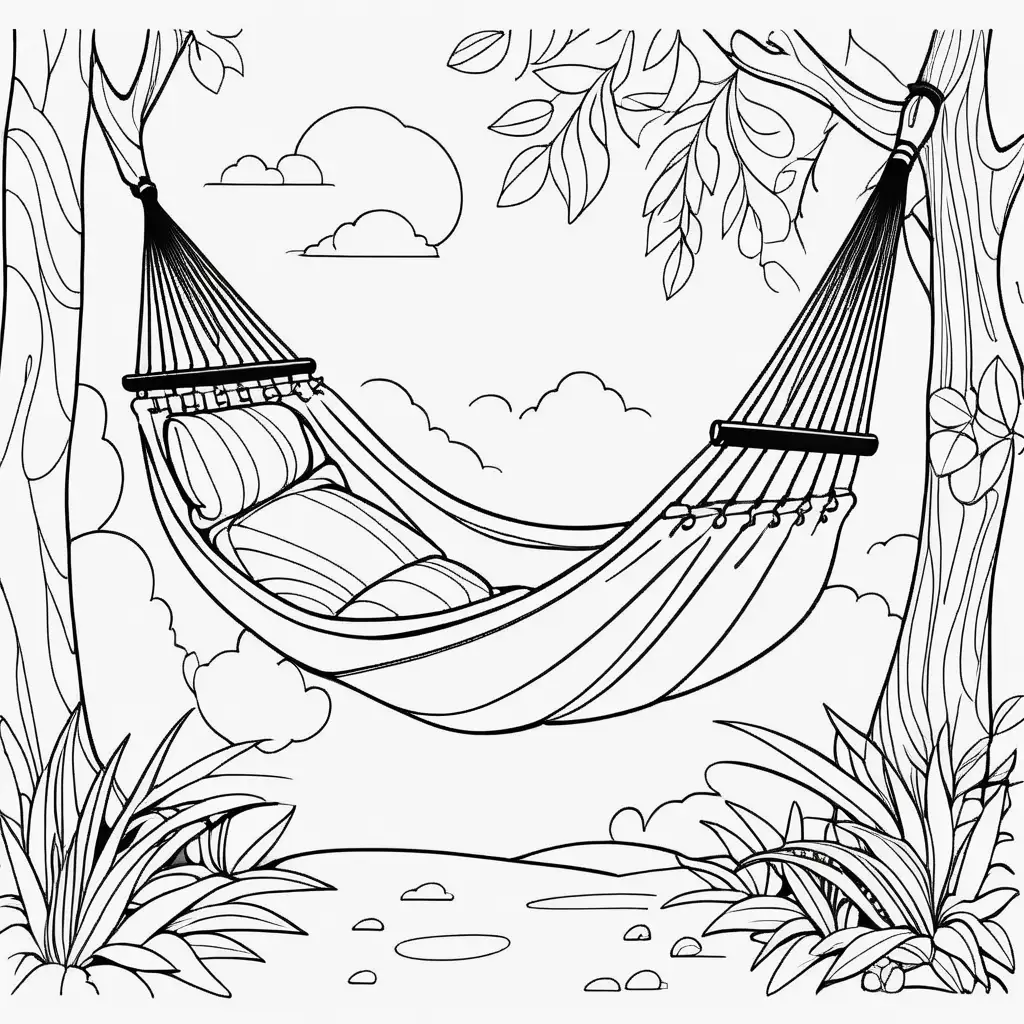Relaxing Coloring Page Hammock Scene for Stress Relief