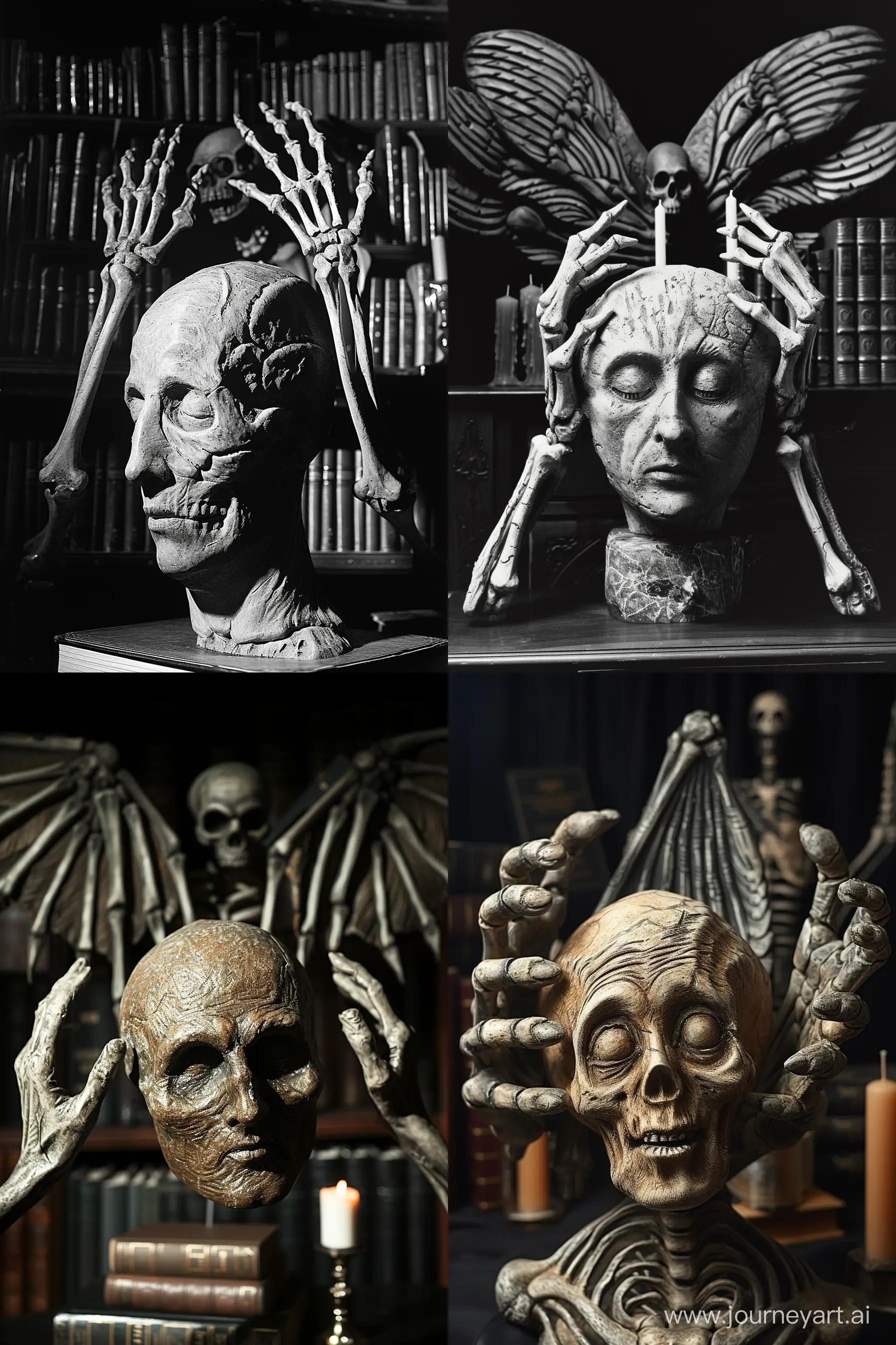 Eerie-Gothic-Surrealism-Spooky-Head-with-Giant-Skeleton-Wings-in-1979s-Dark-Baroque-Setting