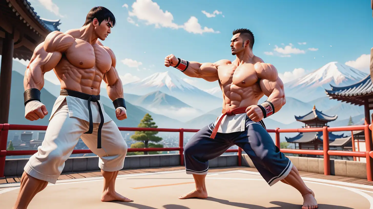 this is one of the best karate fighting wrestling game, one of the best Bodybuilder karate fighting multiplayer game in which the player and enemy will face the great fighting arena, showing mountain view in the background, showing some kick moves