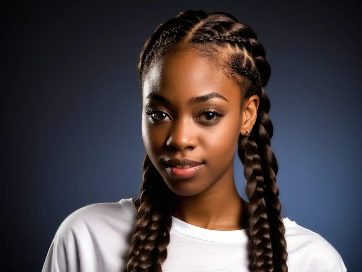 twenty something year old African American female with a single long braid
