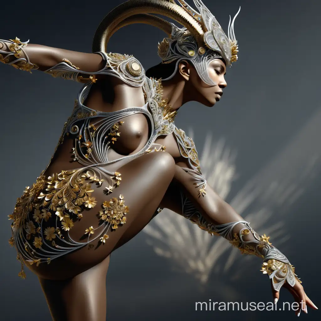 Exquisite 3D Rendering of a Dancing Faun Amidst Enchanted Forest Flowers