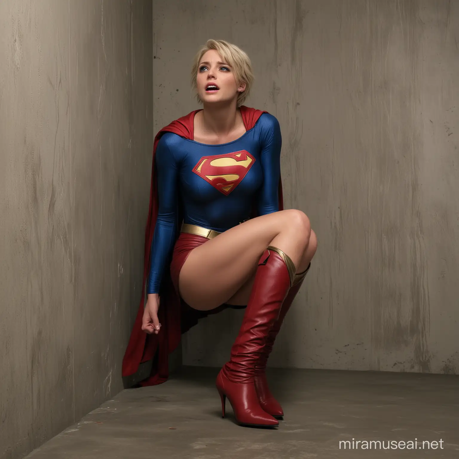 Androgynous Supergirl Trapped in Room Gasping in Shock