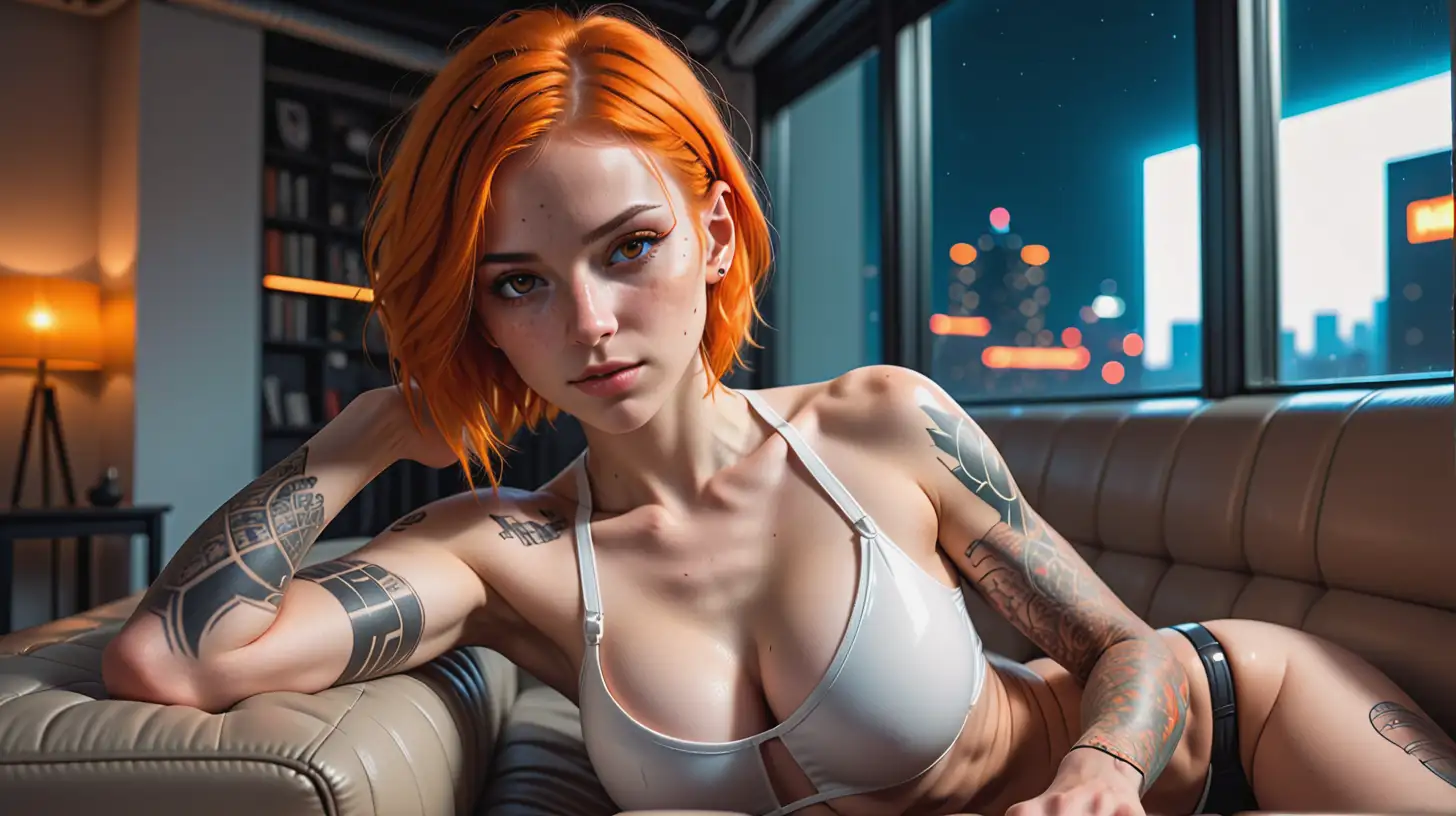 Cyberpunk Assassin Intimate CloseUp of Freckled Germanic Beauty with Orange Hair