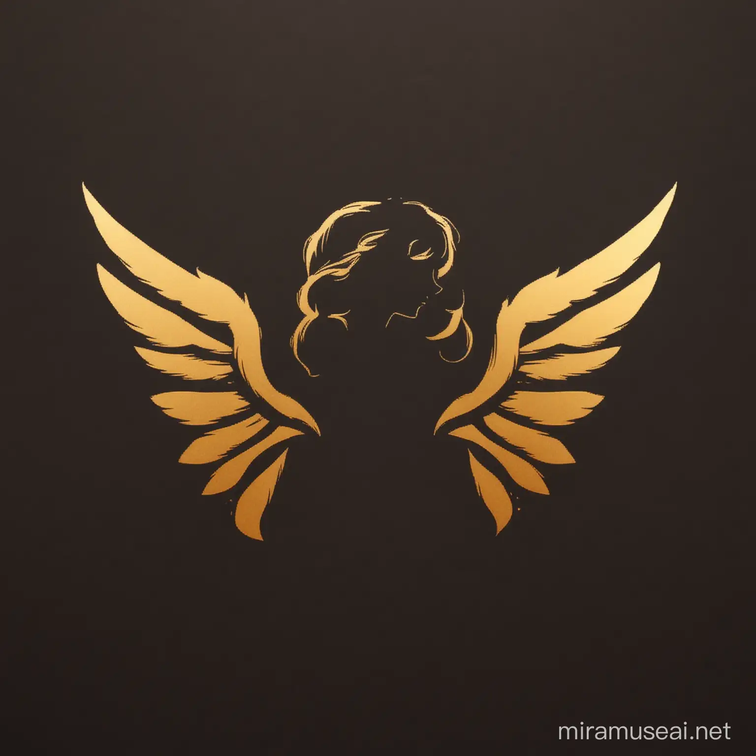 A simple logo in the shape of a girl with wings. Gold. Silhouette. Single color