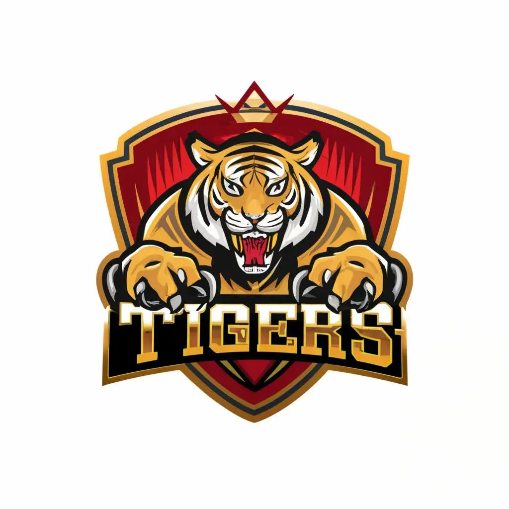 a logo design,with the text "MIC 
Tigers", main symbol:3D Red Tiger, Gold Claws, with a badge around,complex,be used in Sports Fitness industry,clear background