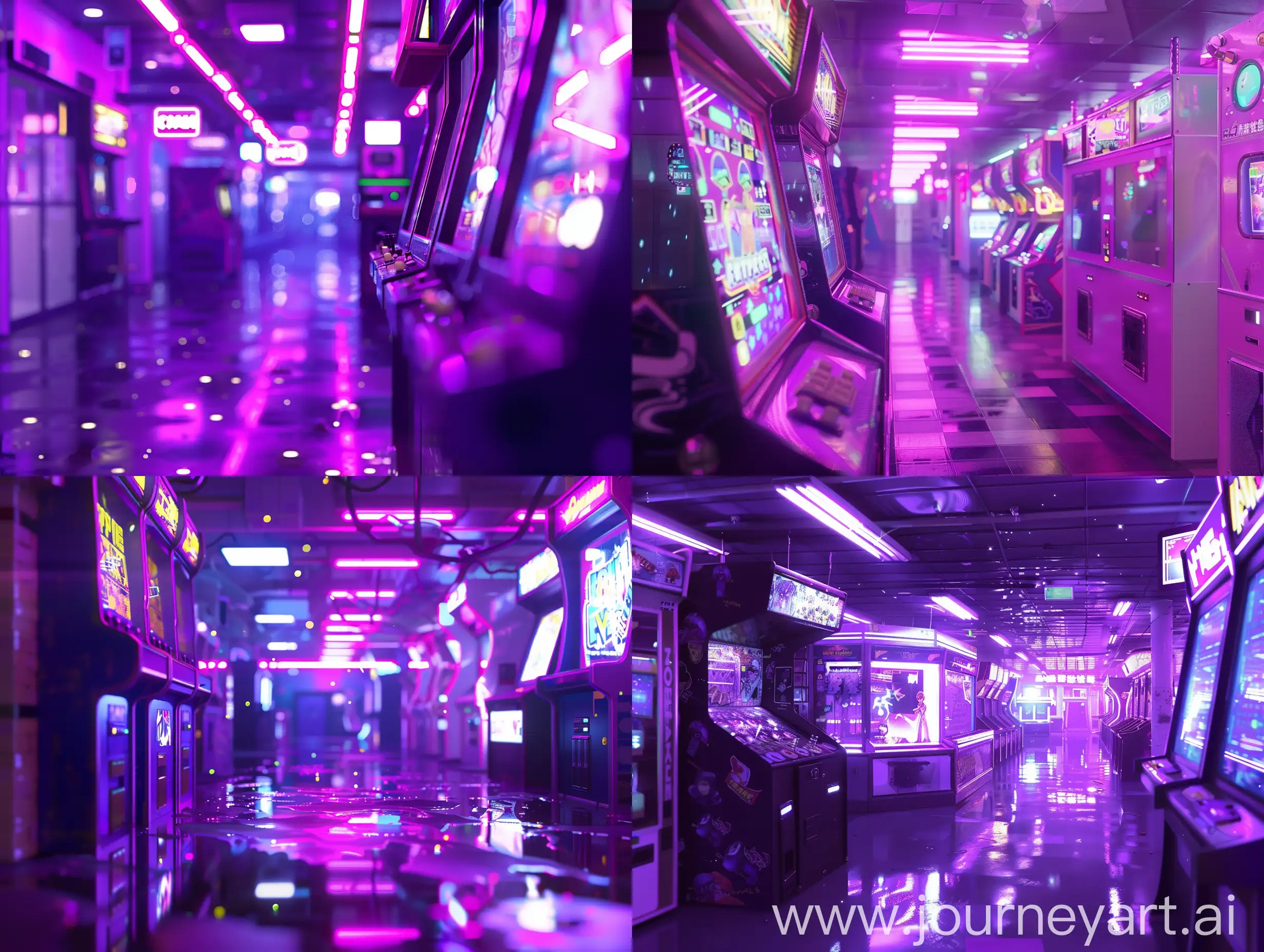 purple background it's just the background of it, neon, 4K, high quality, artistic, high definition, anime style, futuristic, cyperpunk, indoors arcade setting, bokeh, glowy