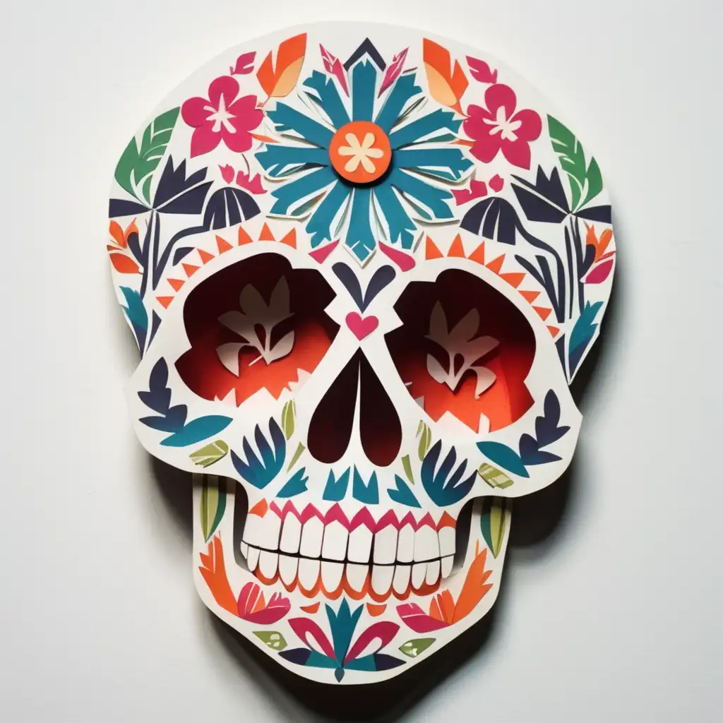 Colorful Mexican Skull Cut Paper Art