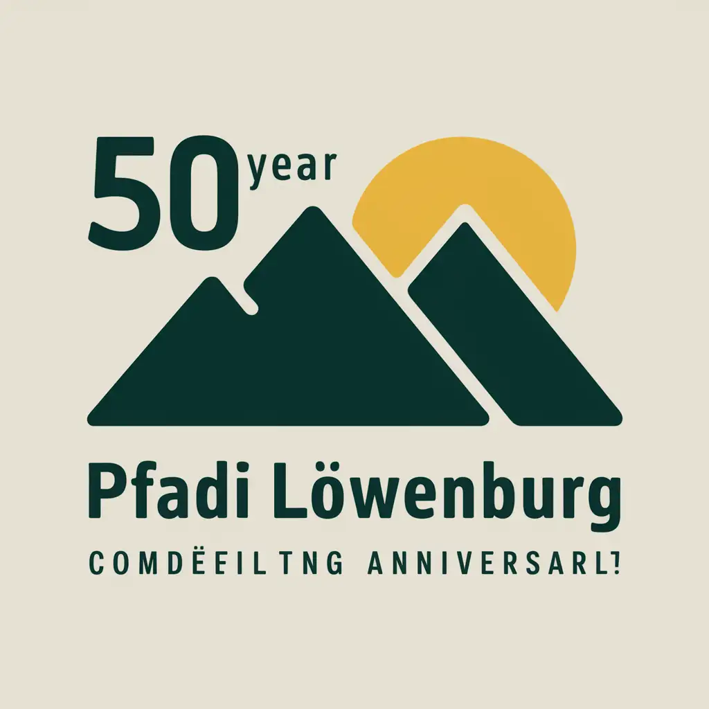 a logo for a scouting 50 year anniversary. It logo should contain the name of the group called Pfadi Löwenburg. It should contain only 3 colors and should show a outdoor scouting camp. the logo should be in german