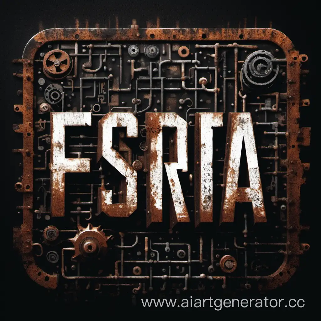 надпись: FSRA белым текстом на чёрном фоне в стиле игры: Rust