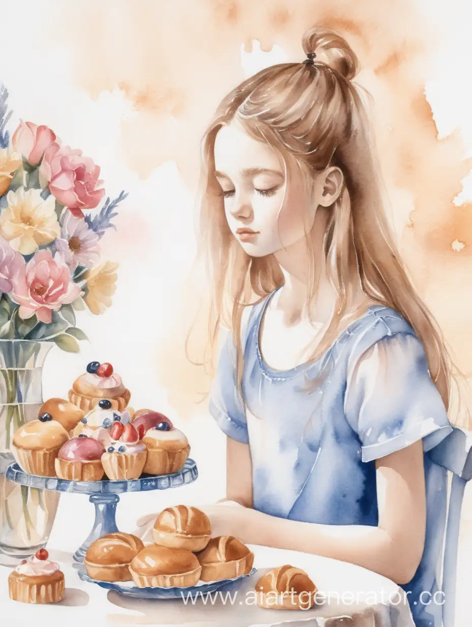 Whimsical-Watercolor-Enchanting-Girl-in-PastryFilled-Vase