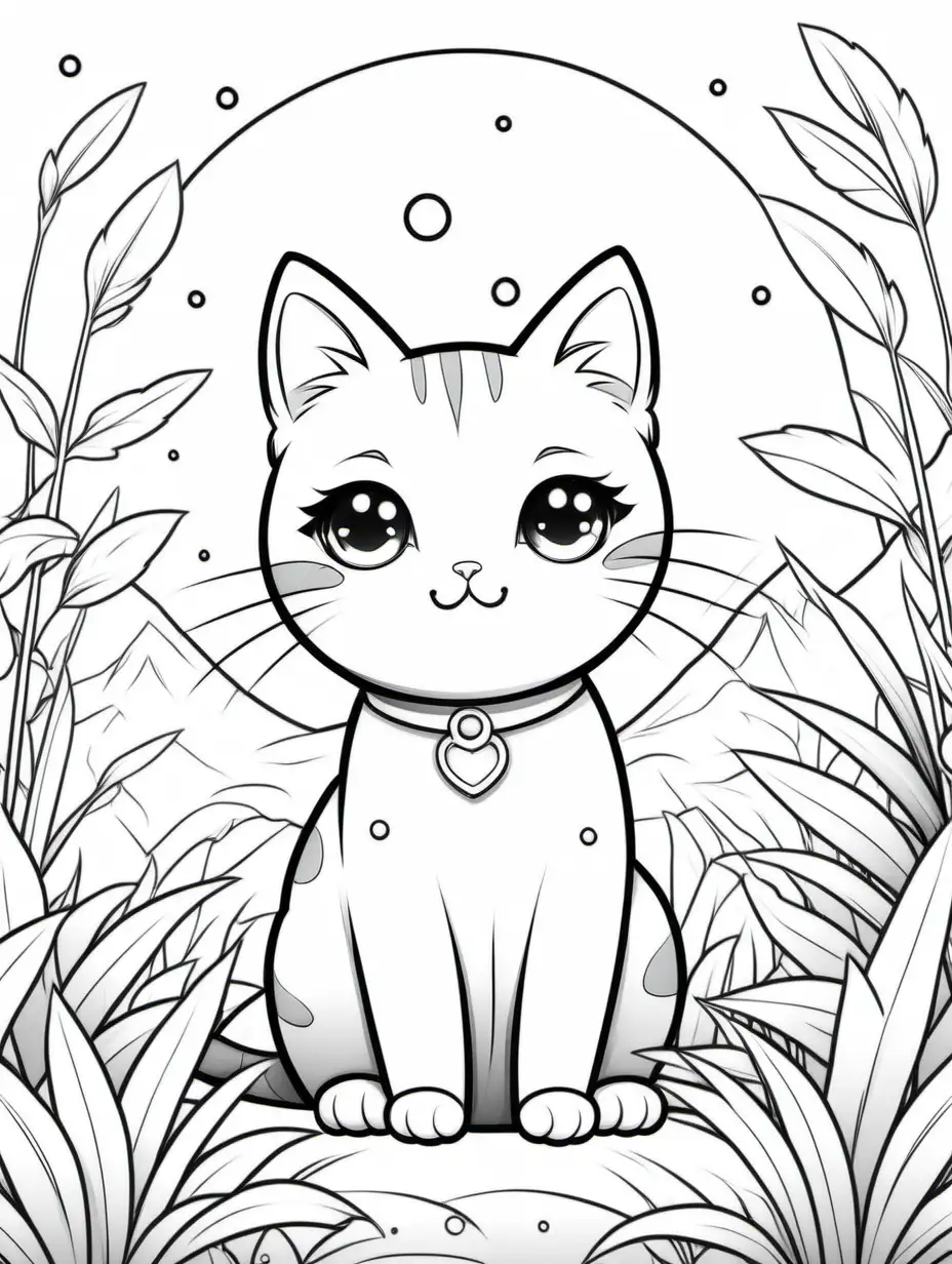 Adorable Kawaii Cat Coloring Pages in Nature