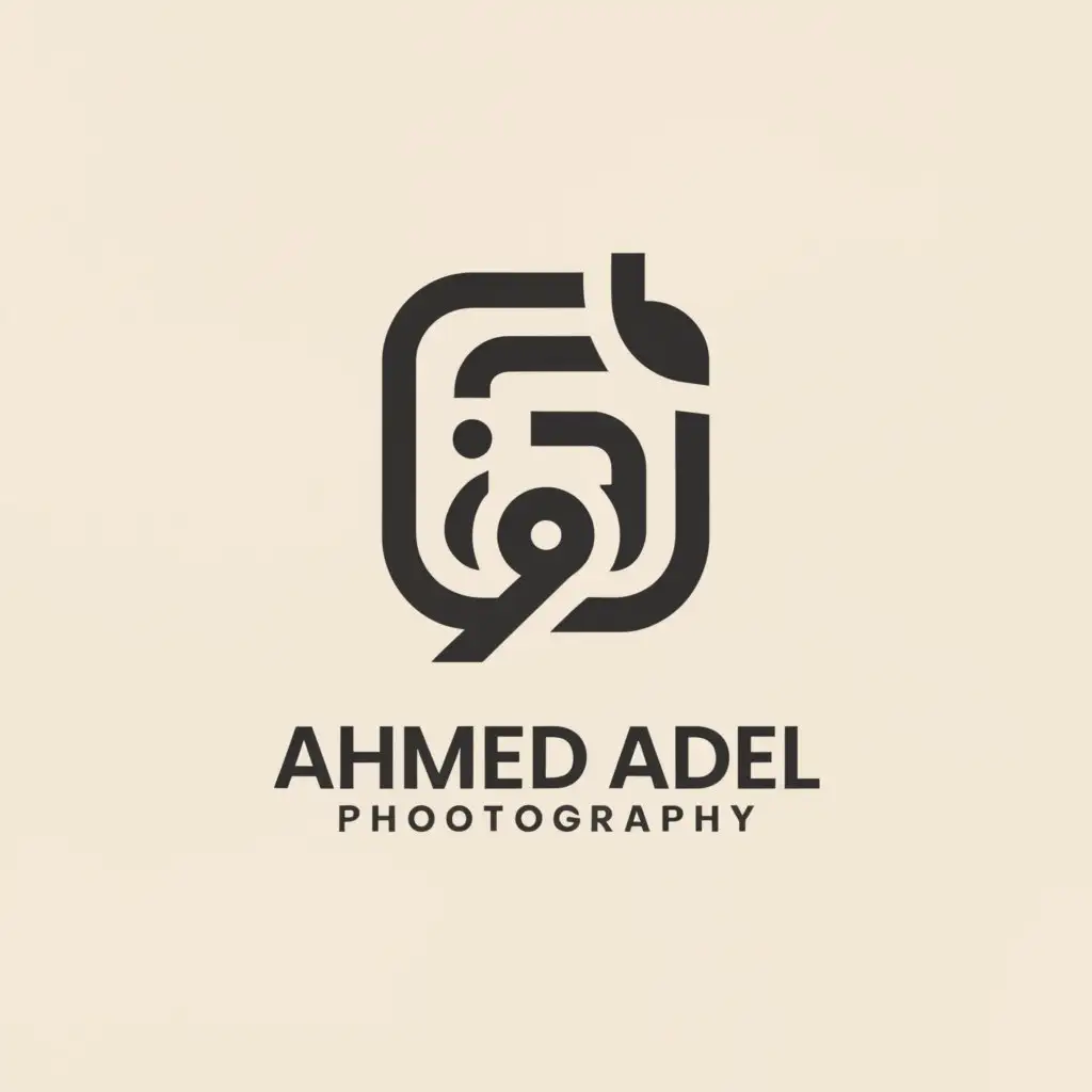 a logo design,with the text "Ahmed Adel photographer", main symbol:A,Moderate,clear background