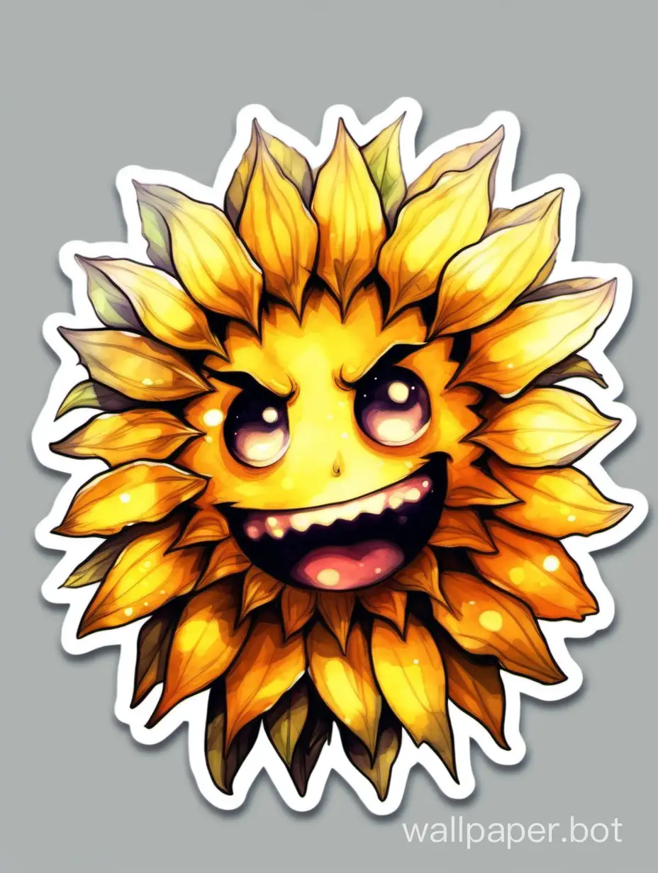 Radiant sunflower, watercolor style, character, angry face,  emoticon, 2d art, sticker art