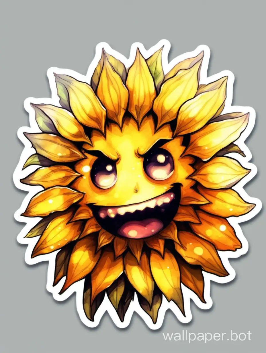 Radiant sunflower, watercolor style, caracter, angry face,  emoticon, 2d art, sticker art