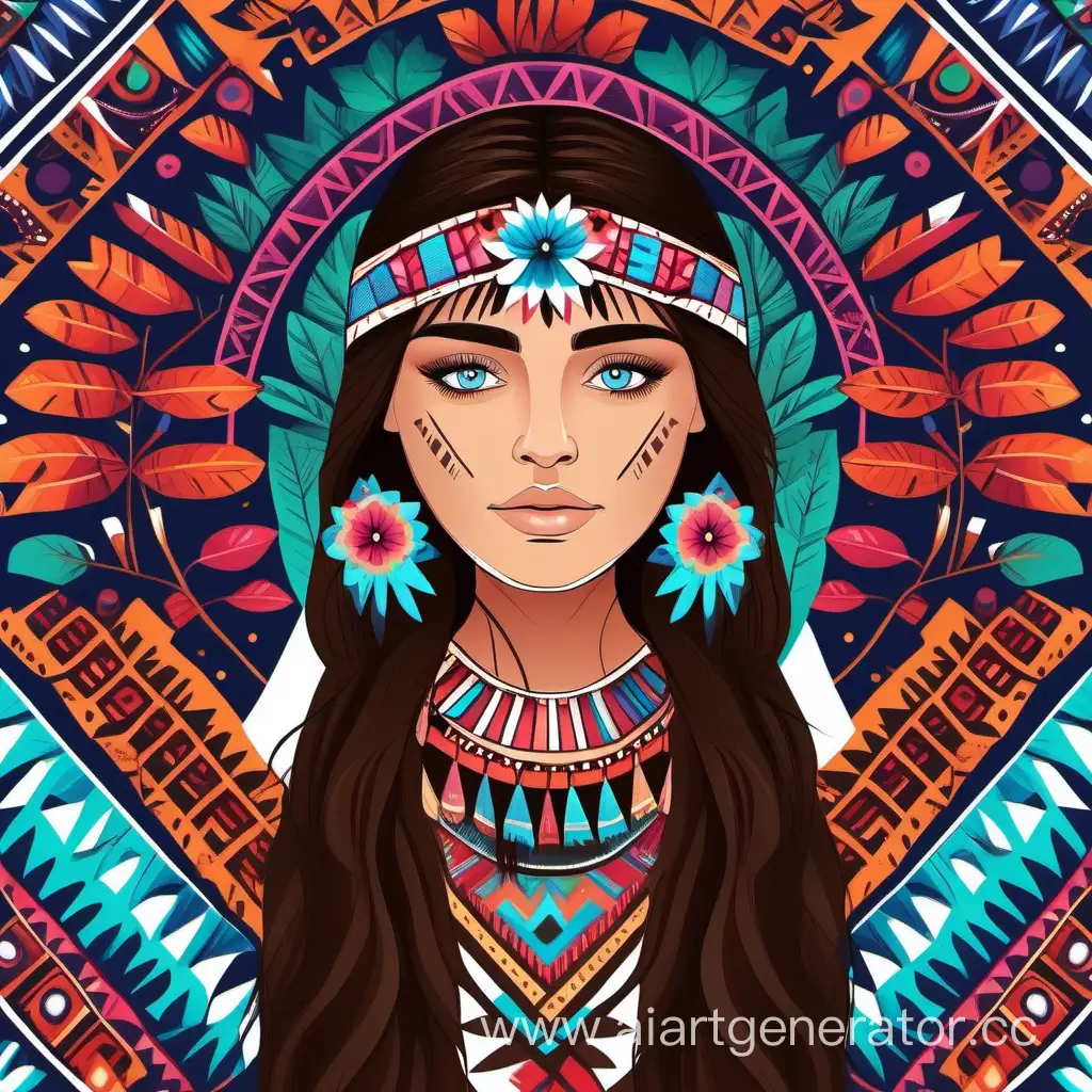 русская девушка темно коричневые волосы ацтекский фон цветы кореной народ мексика украшение голубые глаза