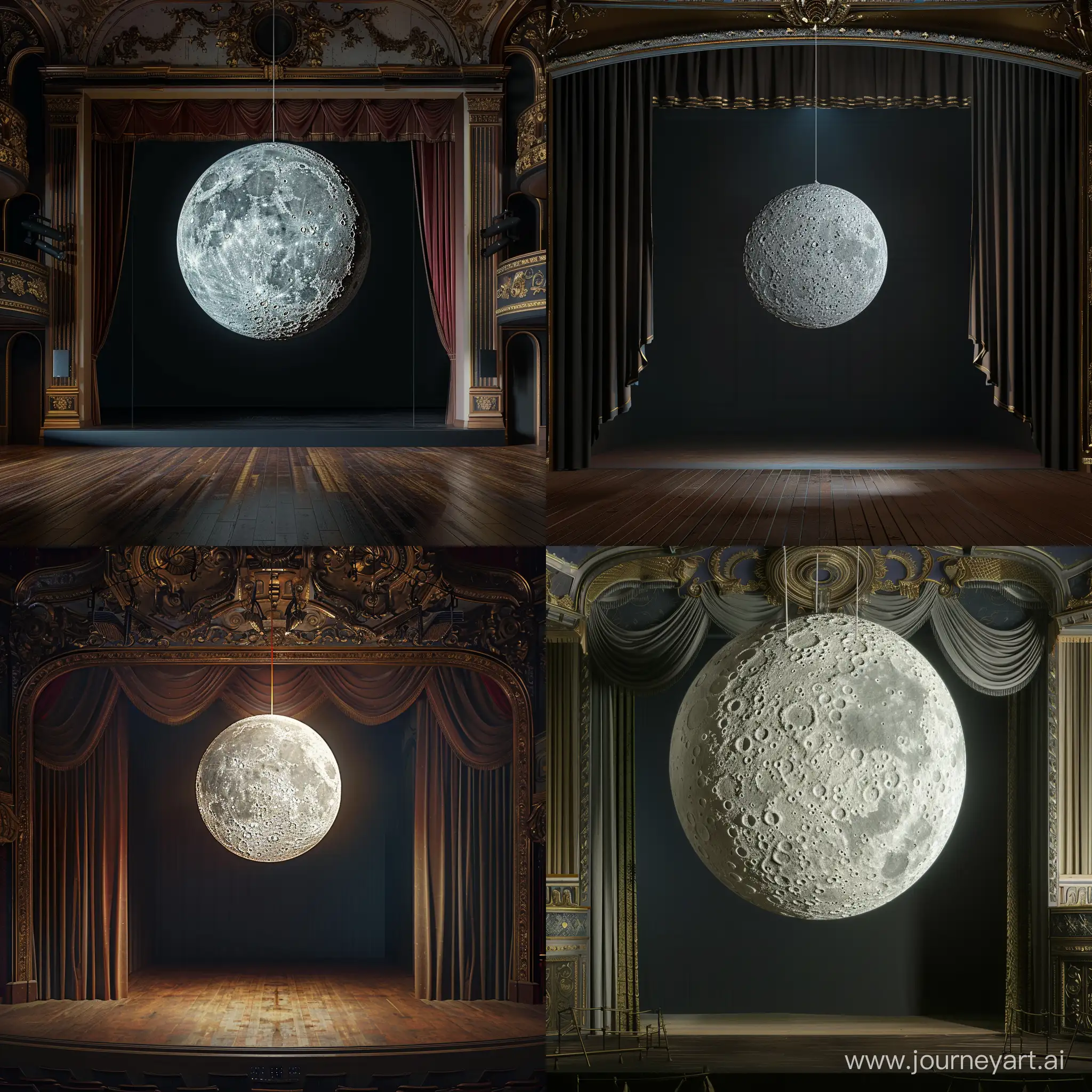 Whimsical-Papiermache-Moon-Centerpiece-on-Realistic-Theater-Stage-4K-Visual-Delight