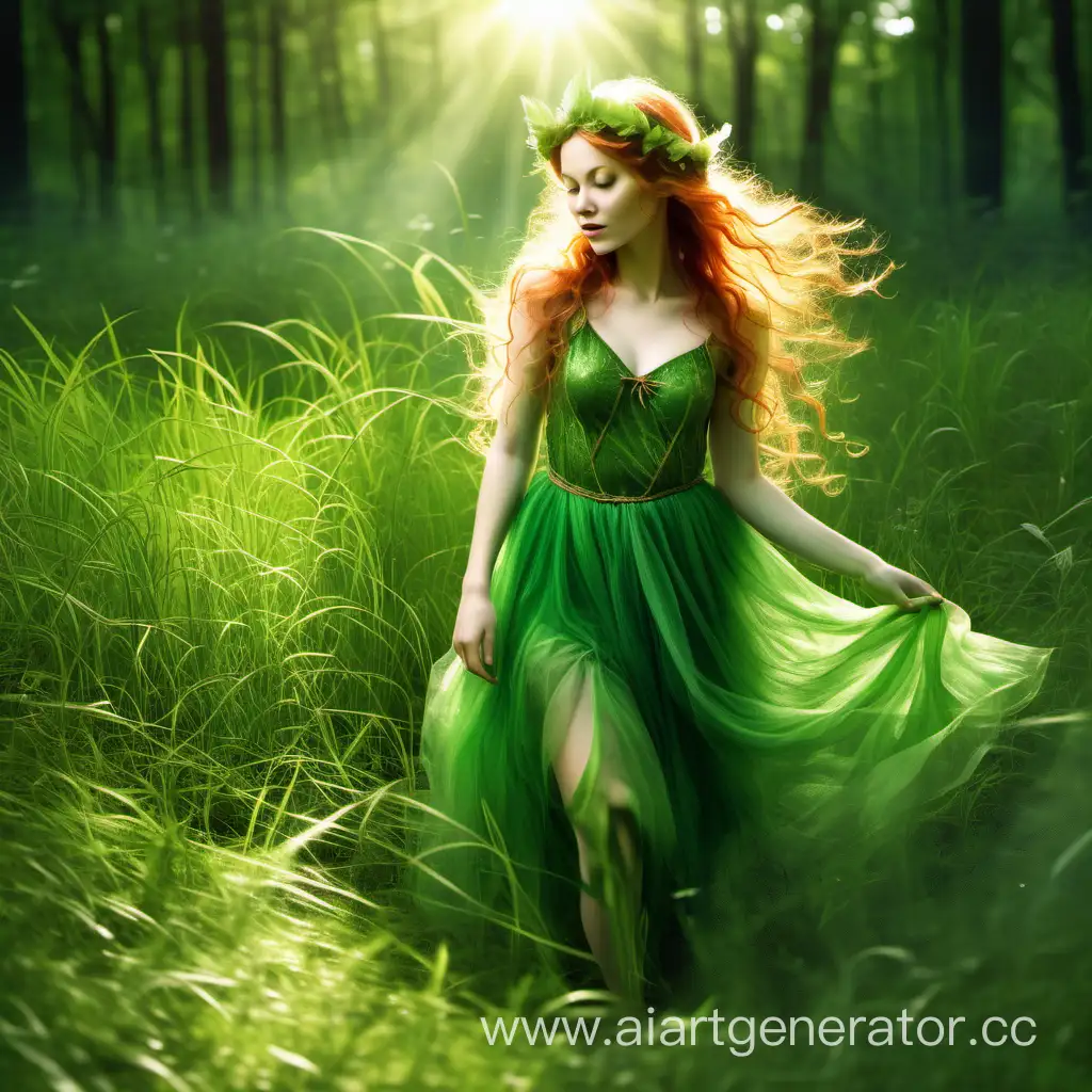 Enchanting-Forest-Fairy-in-Green-Dress-with-Sunlit-Hair