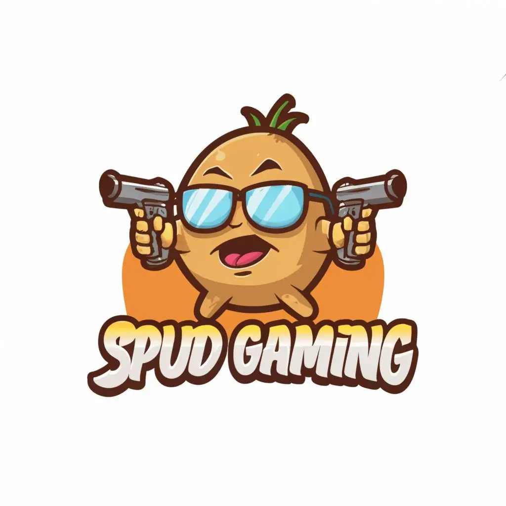 a logo design,with the text "SPUD Gaming", main symbol:Potato and guns

,Moderate,clear background
